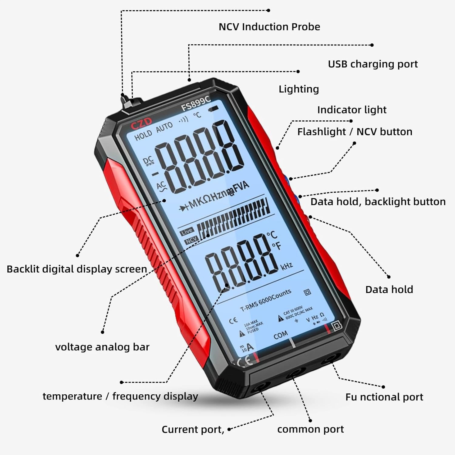 USB Rechargeable Digital Multimeter, 2026 Upgraded Fs899l Multimeter, Automat…