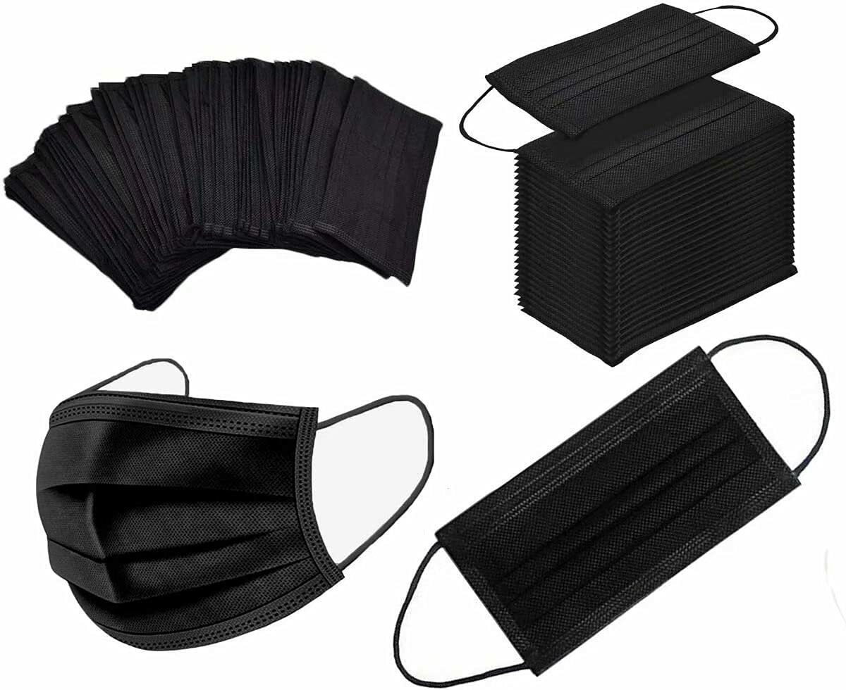 50 PCS Disposable Face Mask Non Medical Surgical 3 Ply Ear Loop Black Masks USA