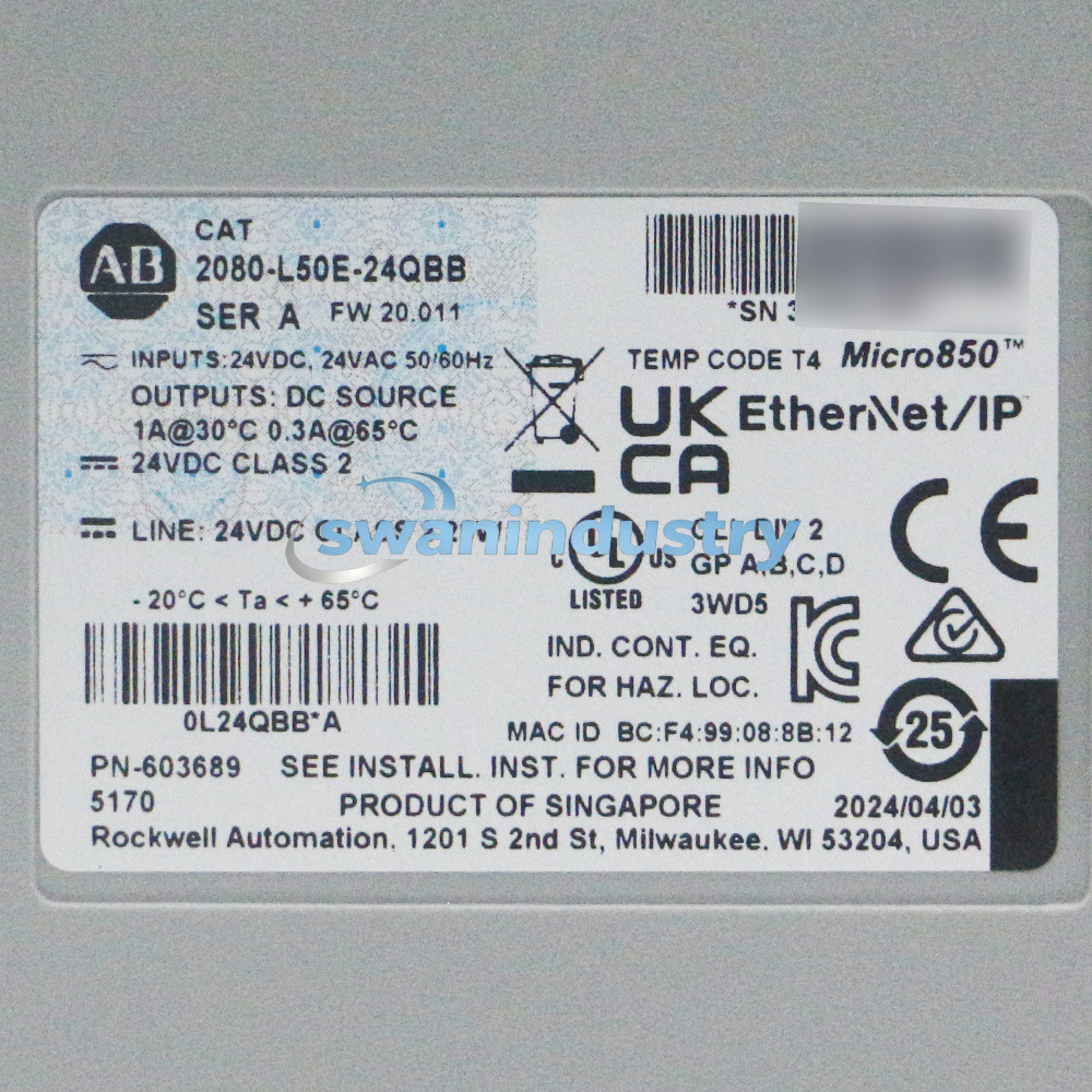 New Allen Bradley 2080-L50E-24QBB Micro850 24 I/O EtherNet/IP Controller