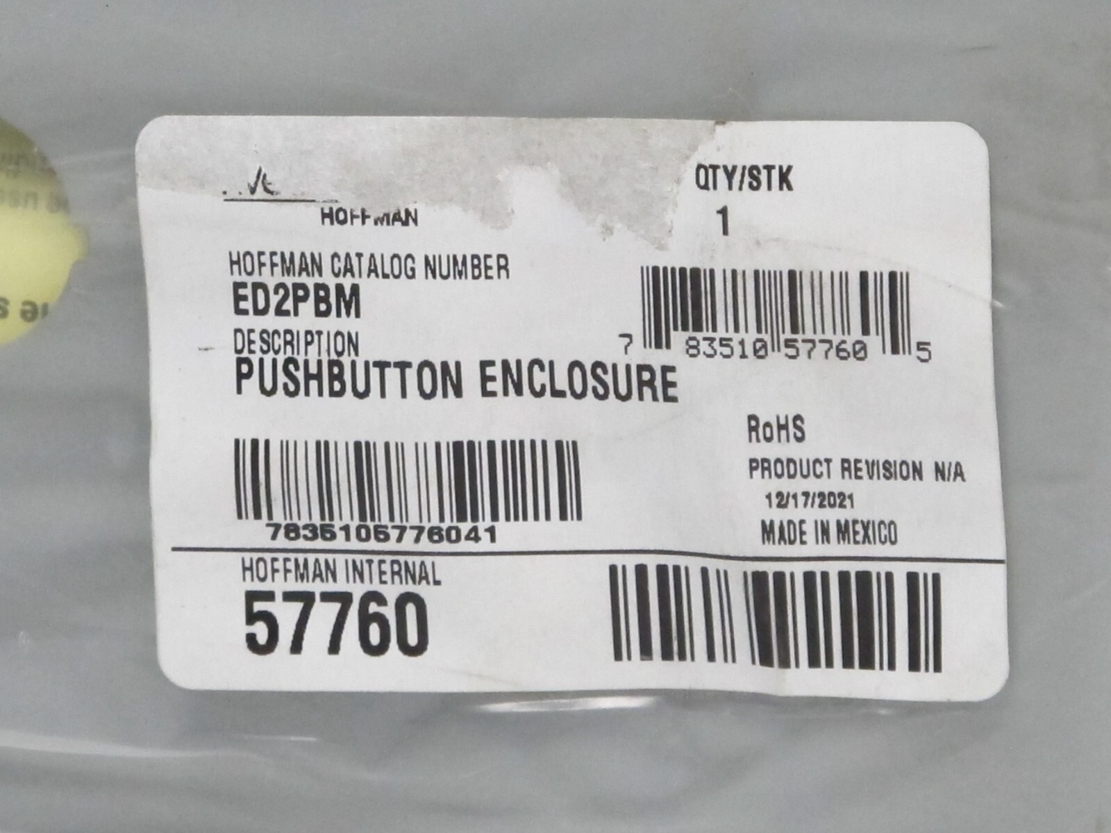 HOFFMAN ED2PBM TWO PUSH BUTTON ENCLOSURE,NEMA 12,22.5MM,NEW
