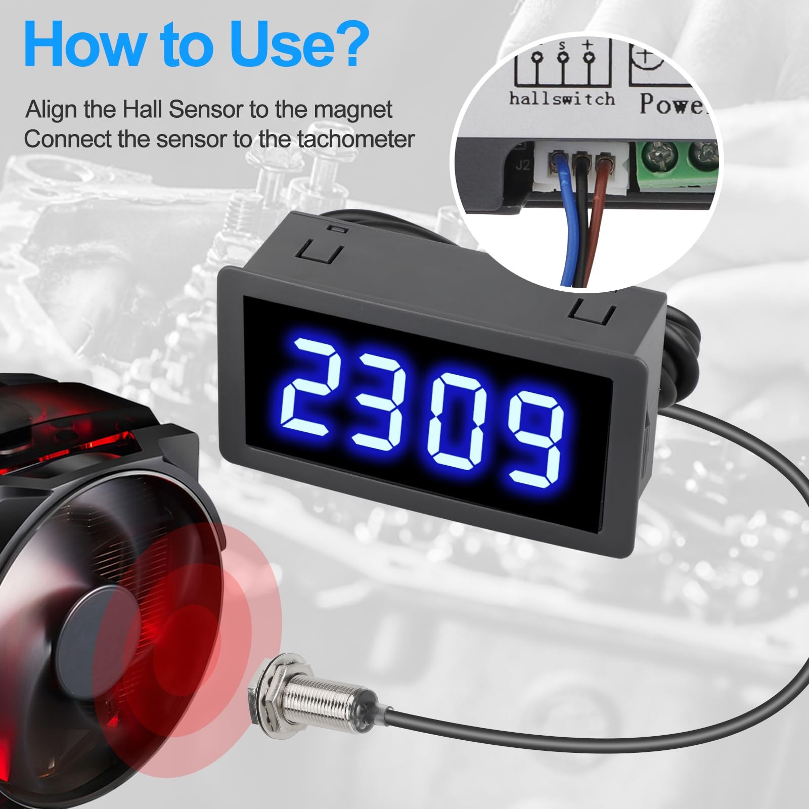 EEEkit 4 Digital Blue LED Tachometer, RPM Speed Meter Motor with