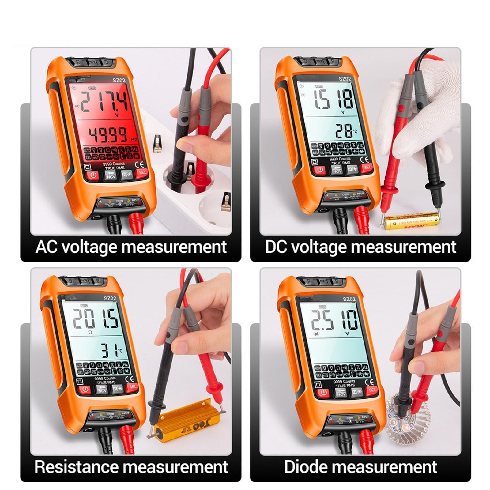 Digital Multimeter 9999 Counts DC/AC Voltage Current Resistance Tester True RMS;