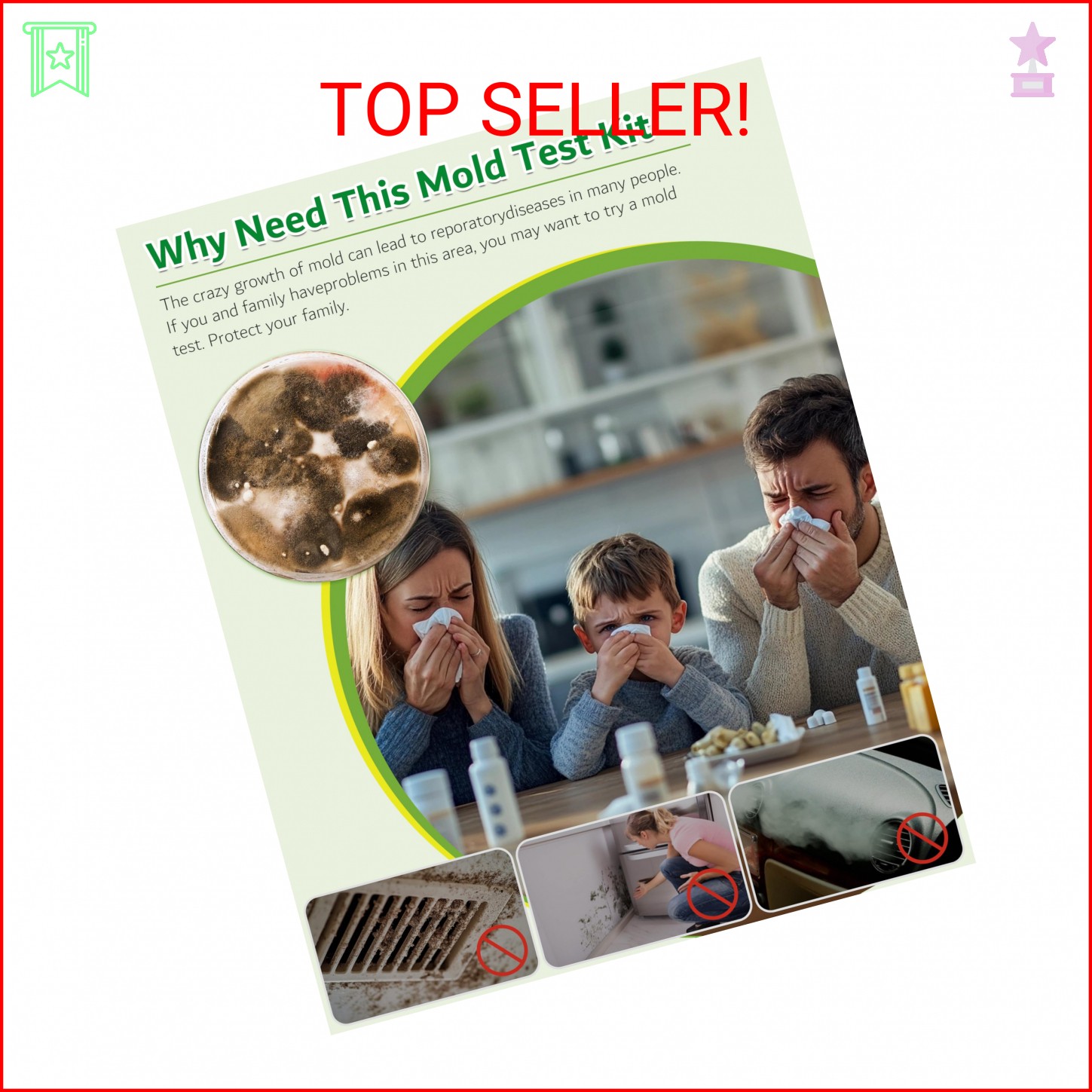 Mold Test Kit for Home, 8 Detection Tests for HVAC, Surfaces & Indoor Air Qualit