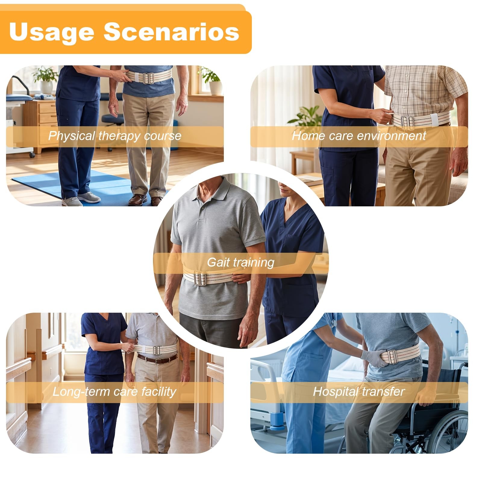 60×2 Inch Gait Belt for Seniors, Gate Belts Medical Elderly, Light Beige