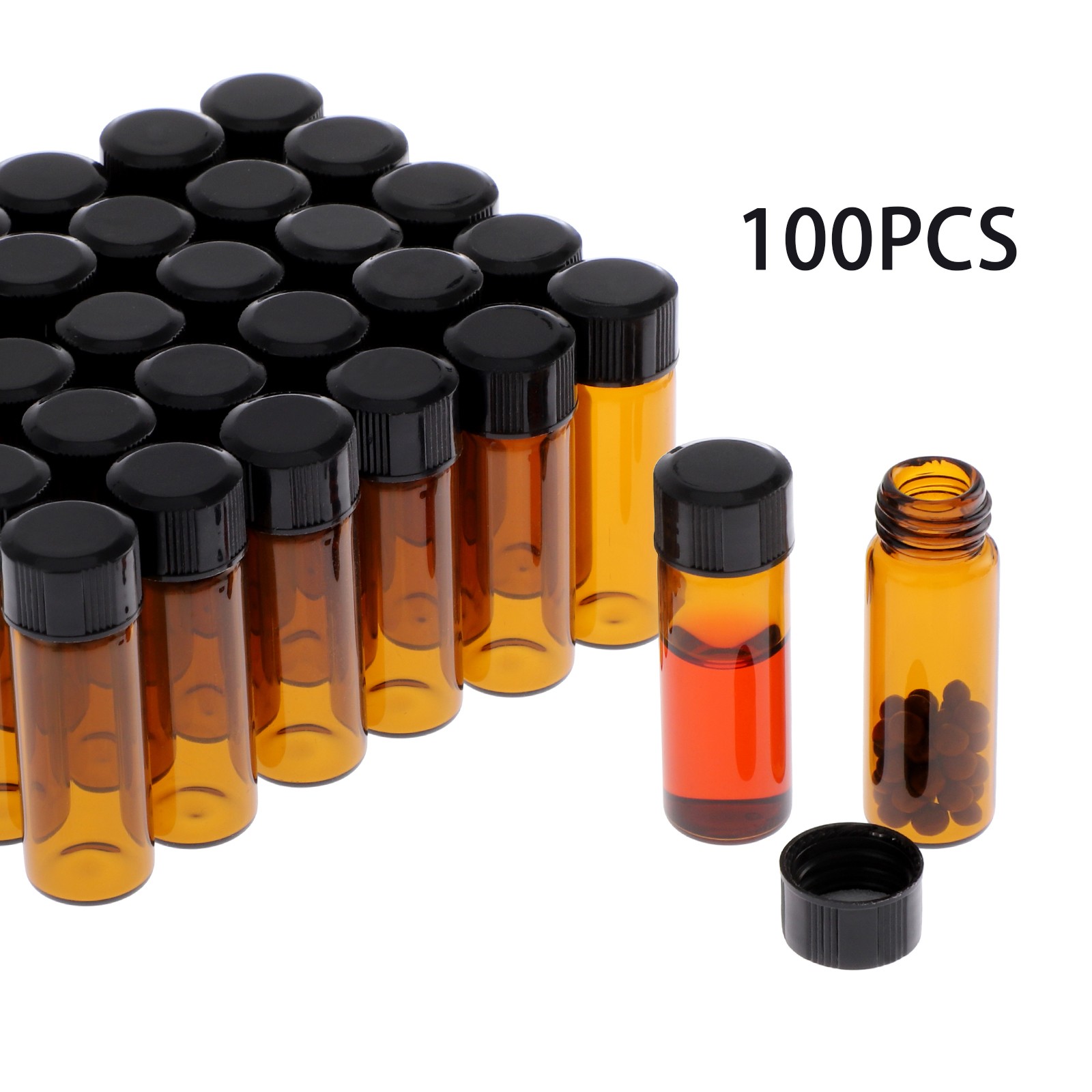 100/200/500pcs 4ml Glass Vials with Screw Caps Amber Liquid Small Sample Vials