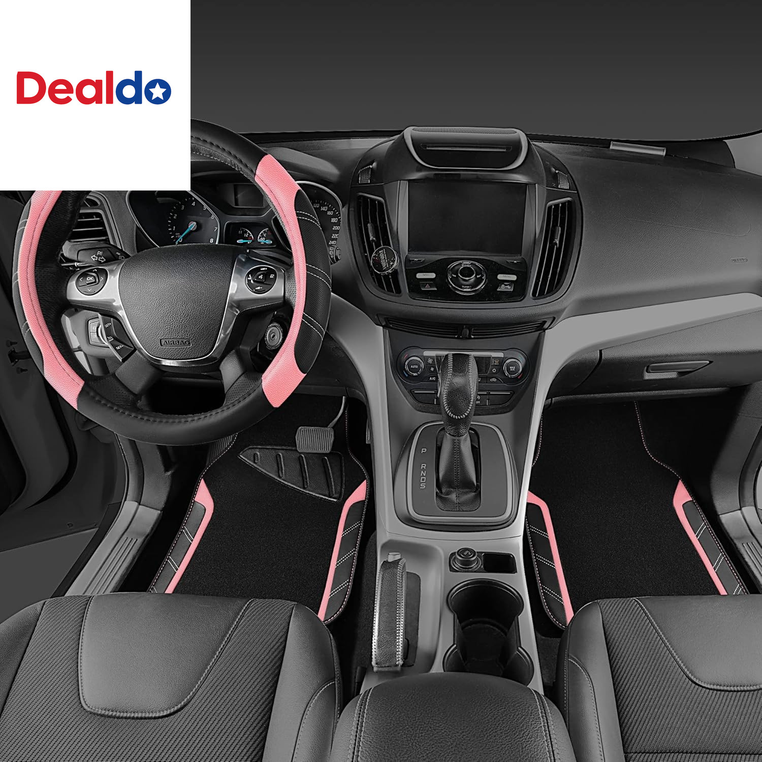 Microfiber Steering Wheel Cover and Waterproof Car Floor Mats,Leather Universal