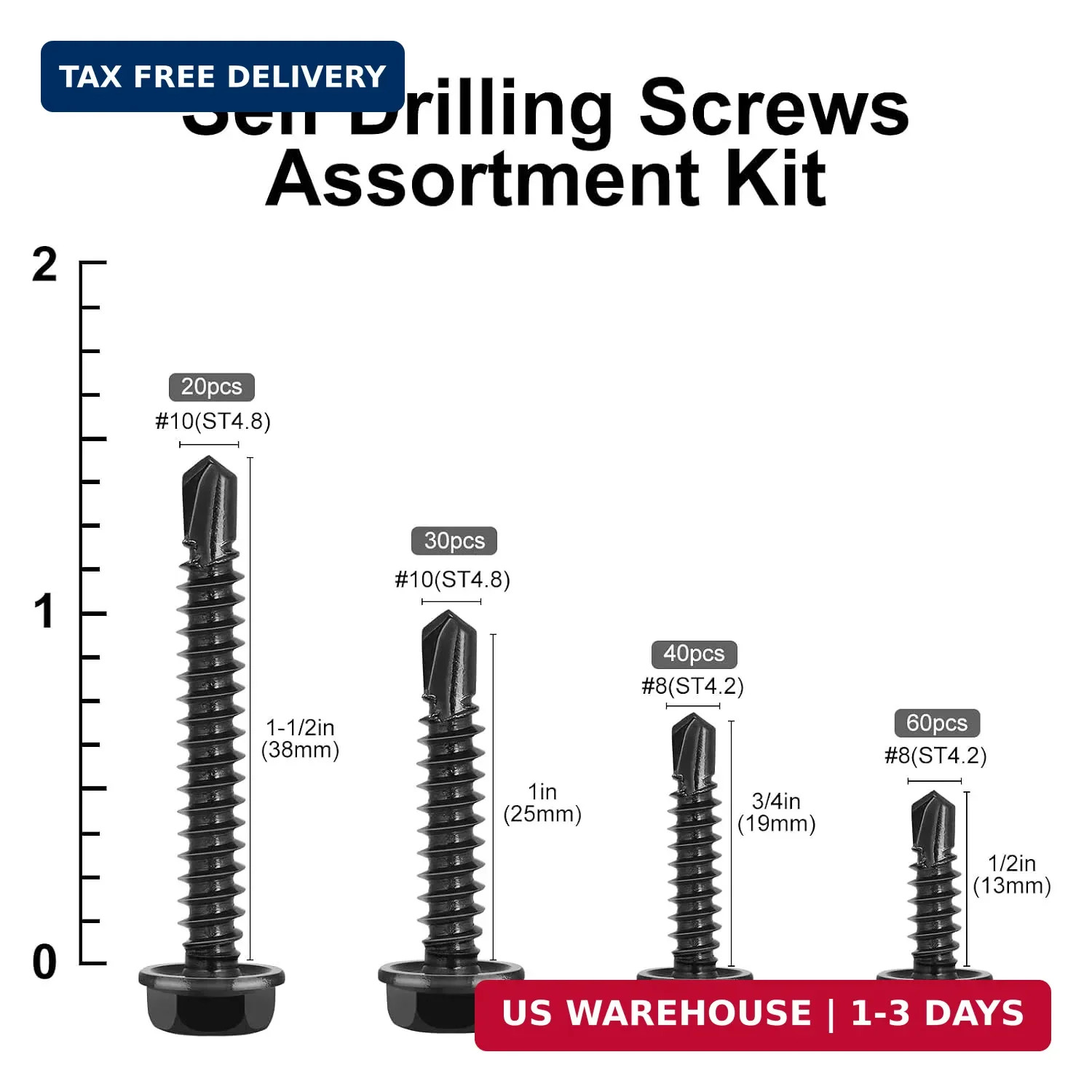 150Pcs Self Drilling Screws Assortment Kit, 410 Stainless Steel Self Tappi