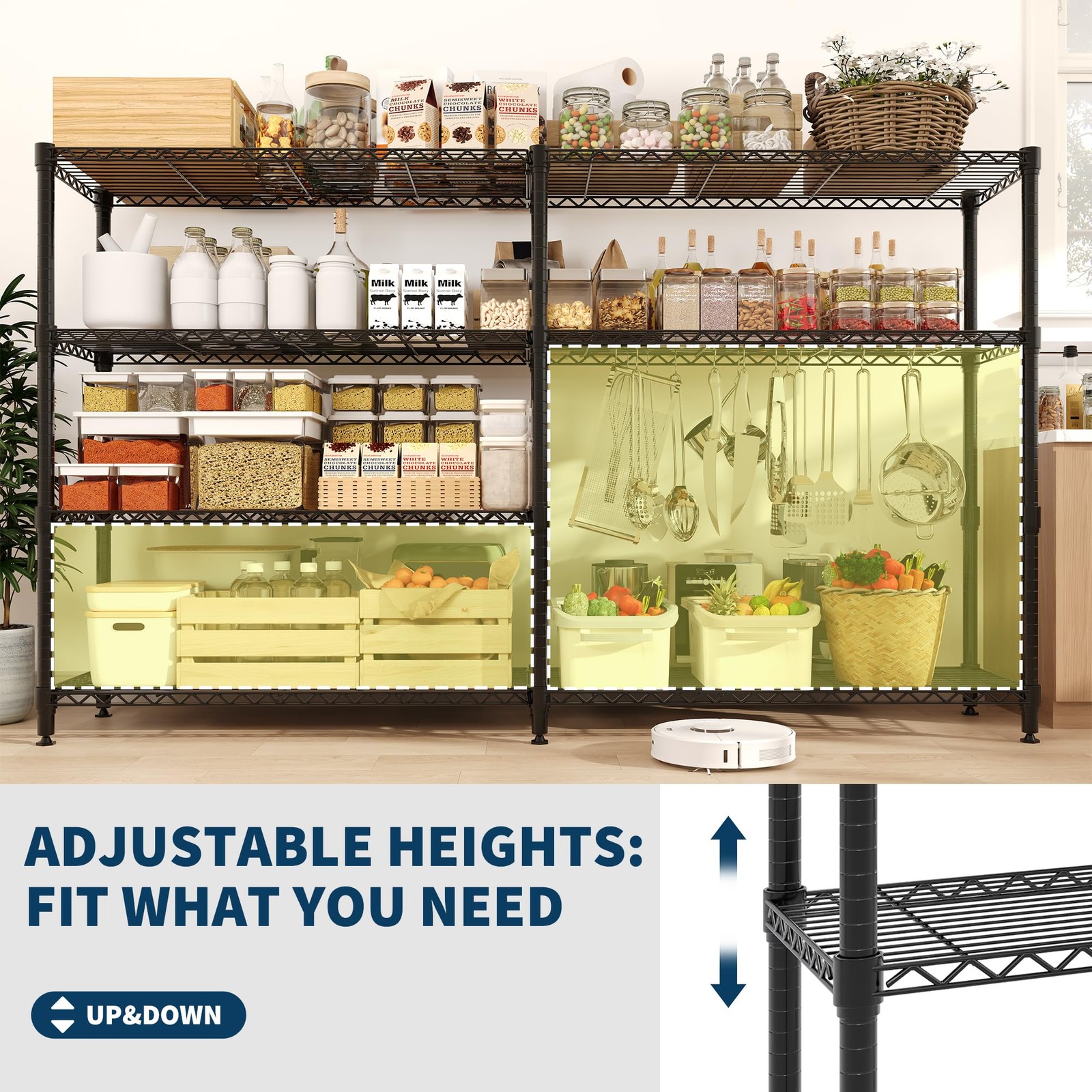 4-Tier Carbon Steel Wire Storage Shelving Double Row Heavy Duty Rack