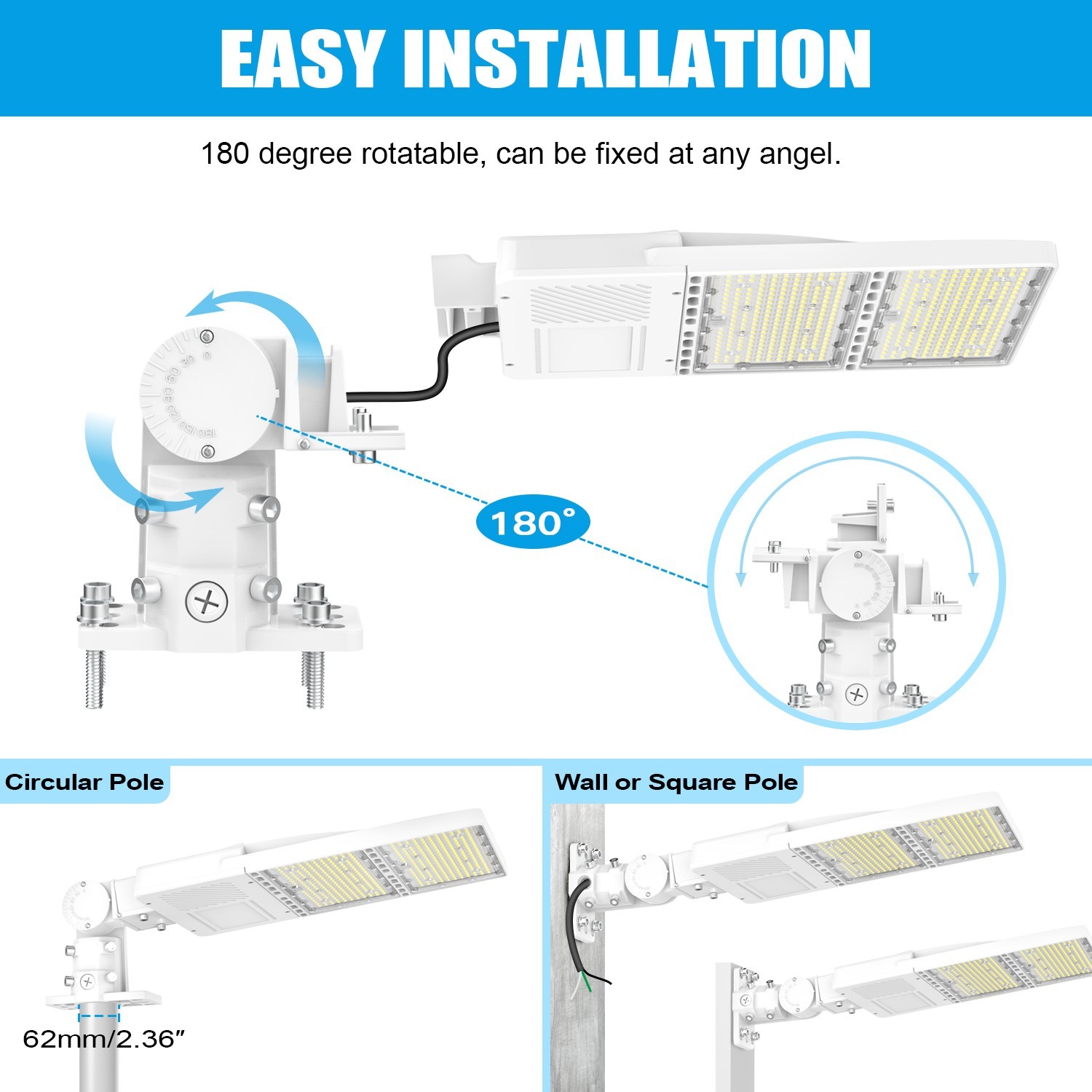 White LED Parking Lot Light 320W Dusk to Dawn Commercial Shoebox Fixture 48000Lm