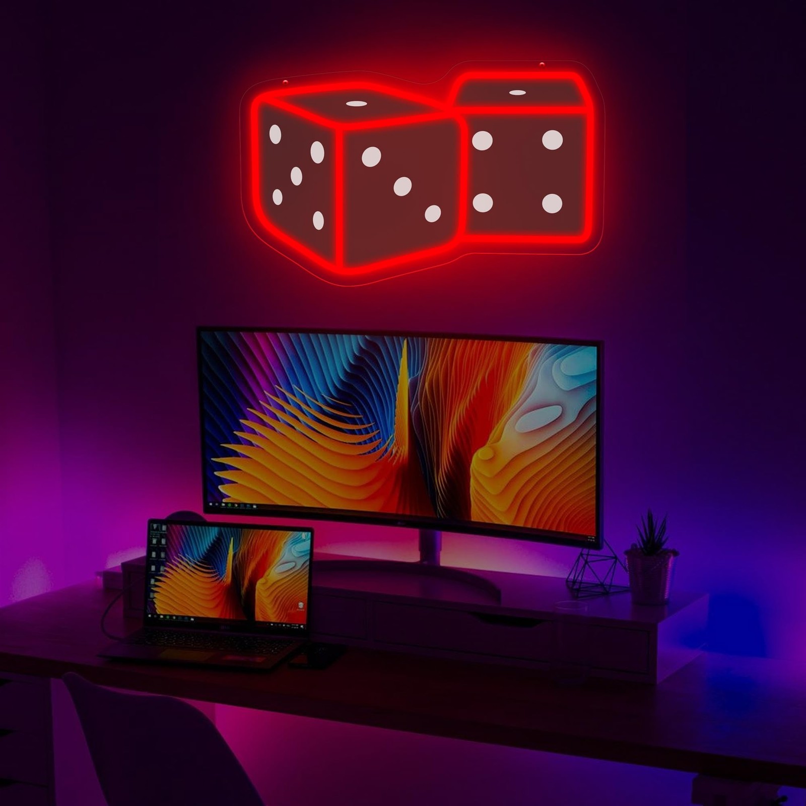 Dice Neon Sign – 14.57″ × 9.45″ Adjustable Brightness Neo