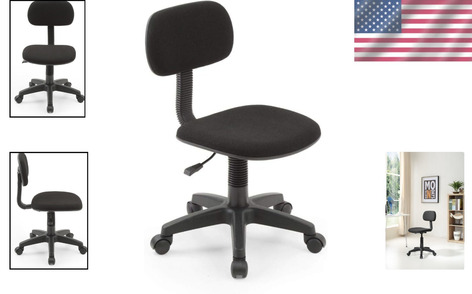 Adjustable Height Armless Desk Chair for Kids – Sleek Black Fabric Design