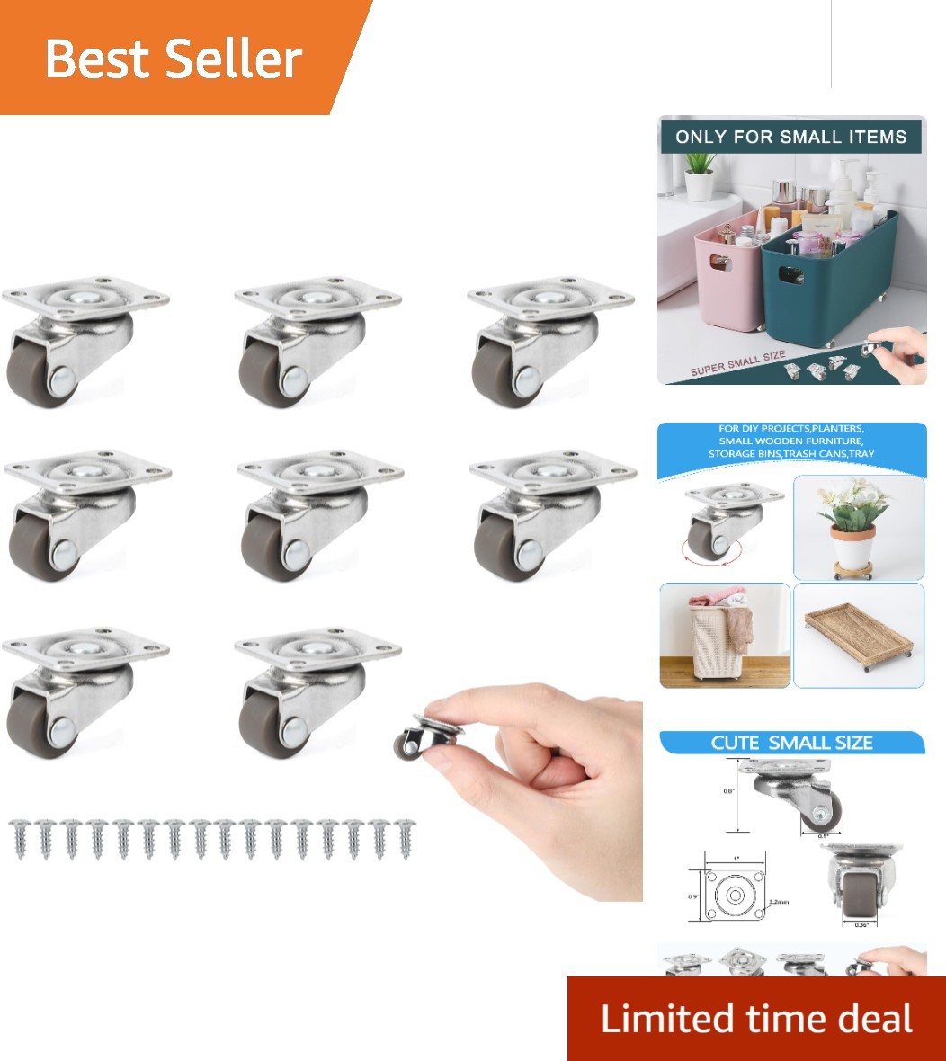 Low Profile 360° Swivel Caster Wheels – 1/2 Inch for DIY Projects and Furniture