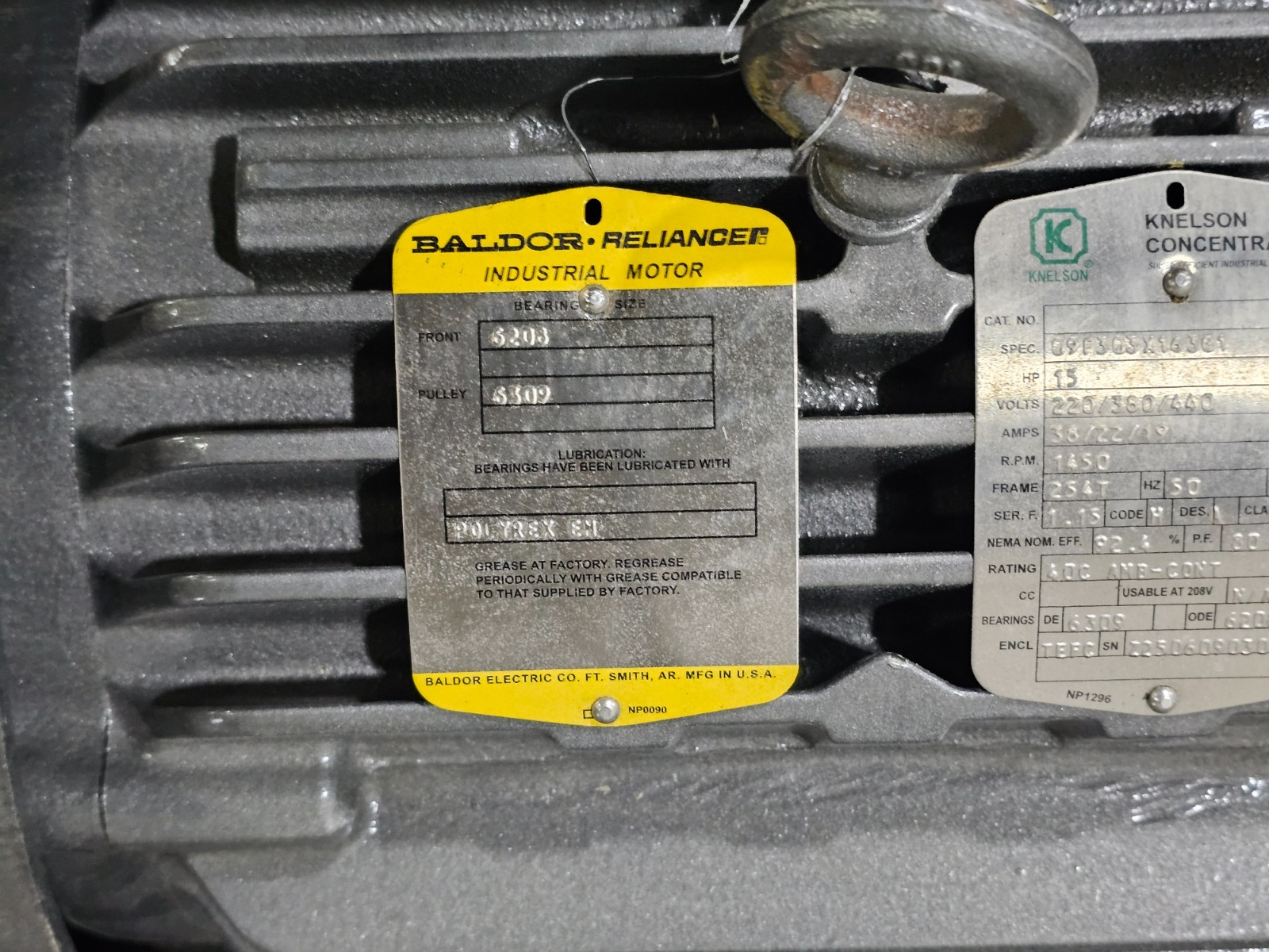 Baldor Reliance Knelson 1.5 HP Motor 09F303X16301 1450RPM 220/380/440V 50Hz
