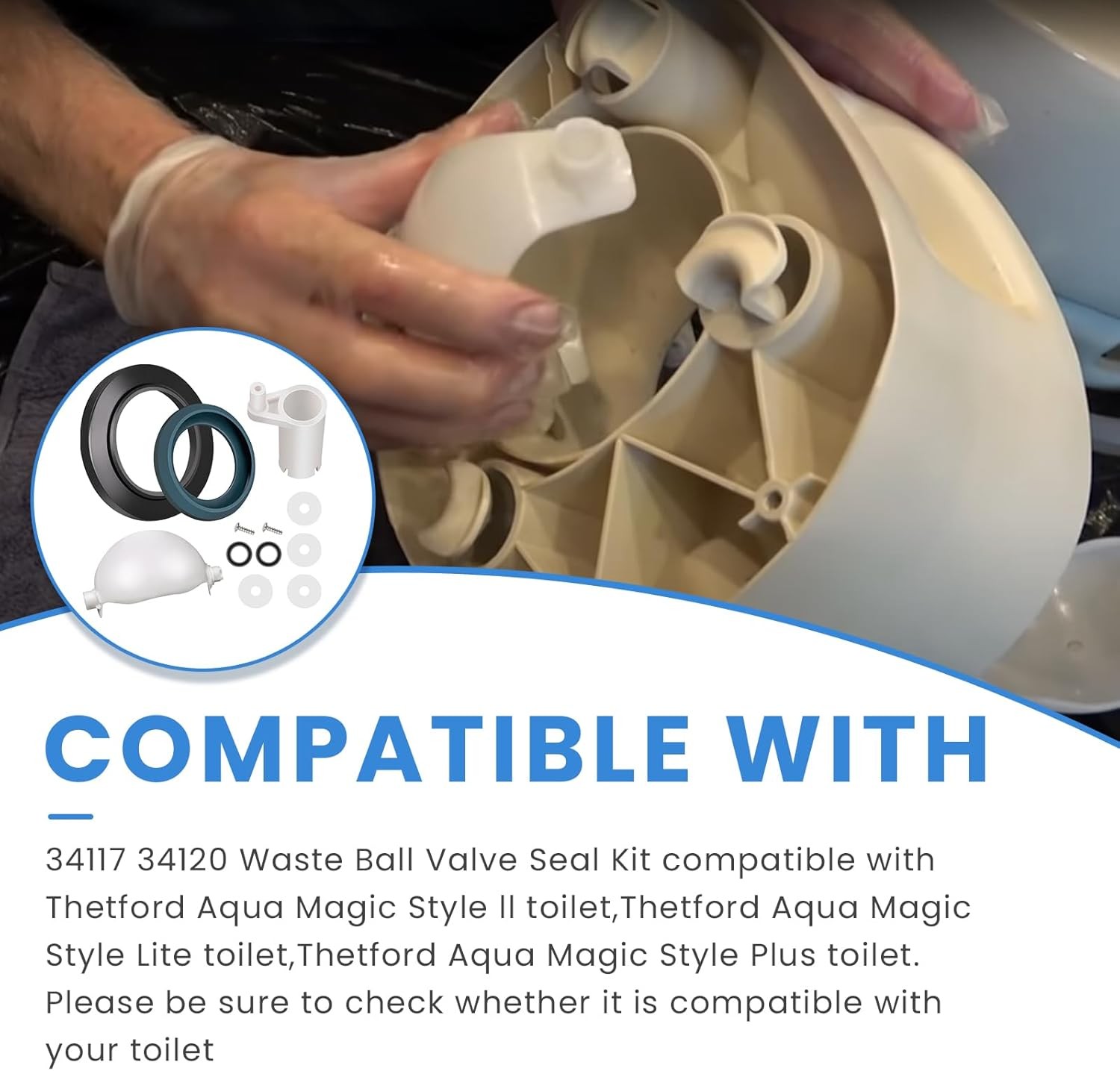 34117 Waste Ball Kit Fits Thetford Aqua Magic Style II/Lite/Plus Toilet 34120
