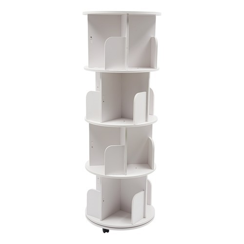 4 Tier White 360° Revolving Bookcase Round Display Book Shelf Rotating Bookshelf