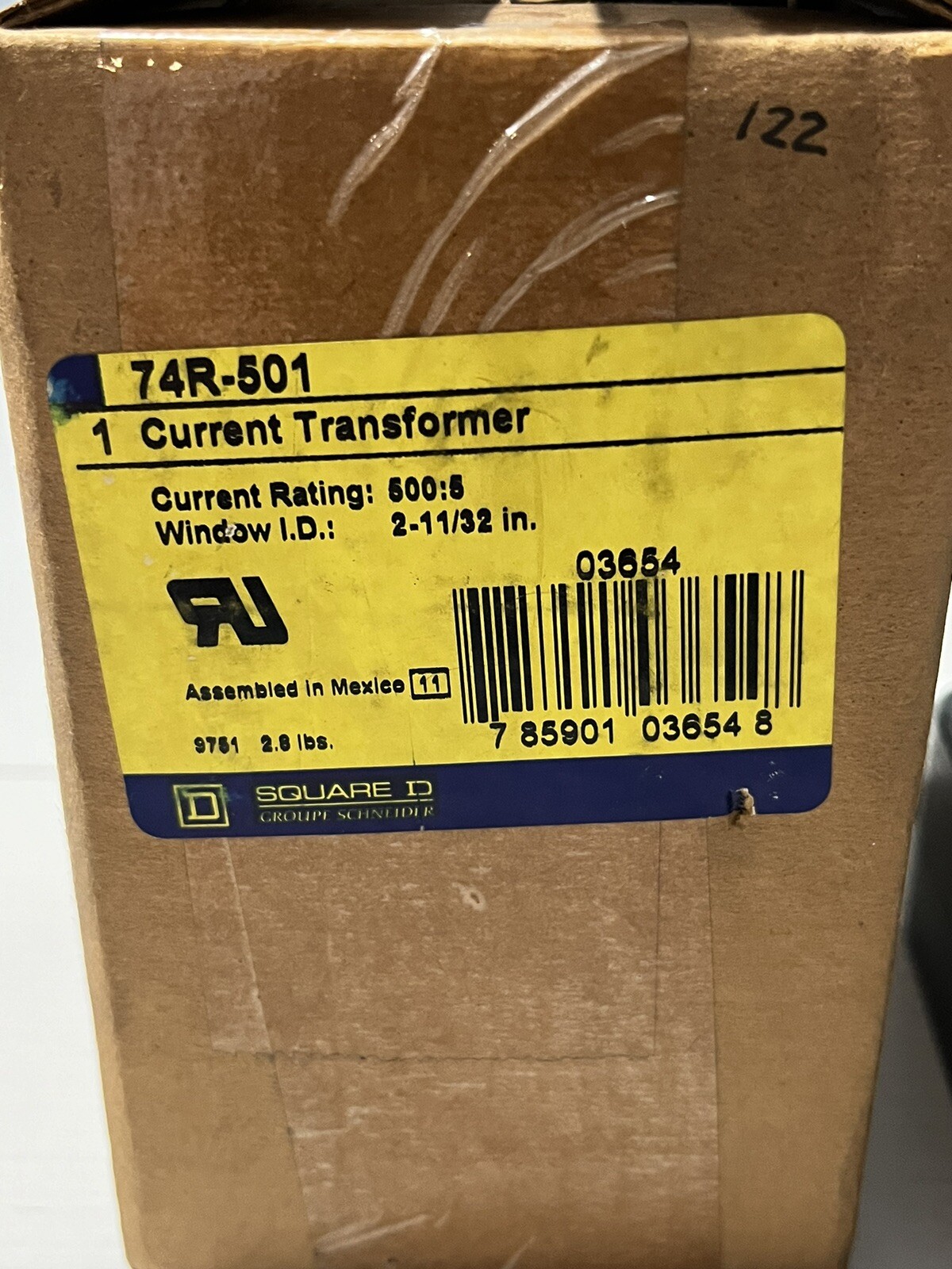 SQUARE D 74R-501 CURRENT TRANSFORMER 500:5 RATIO 600V