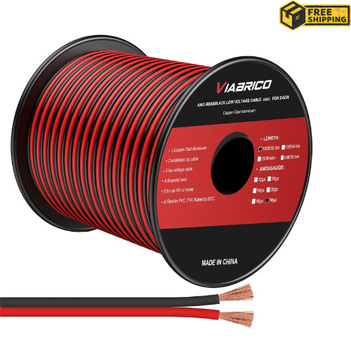 10 Gauge Wire 100FT, 2 Conductors Electrical Wire Red Black Cable, Flexible/