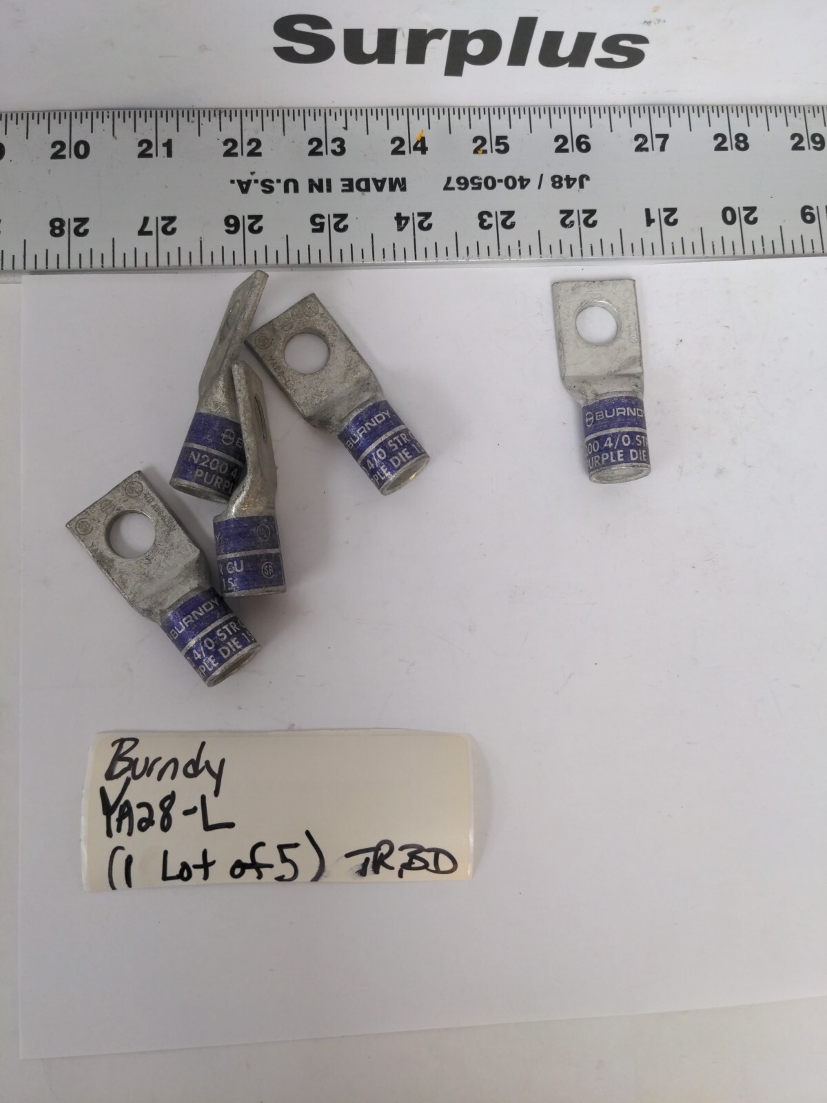 BURNDY N200 4/0 STR CU PURPLE DIE 15 COMPRESSION LUG YA28-L