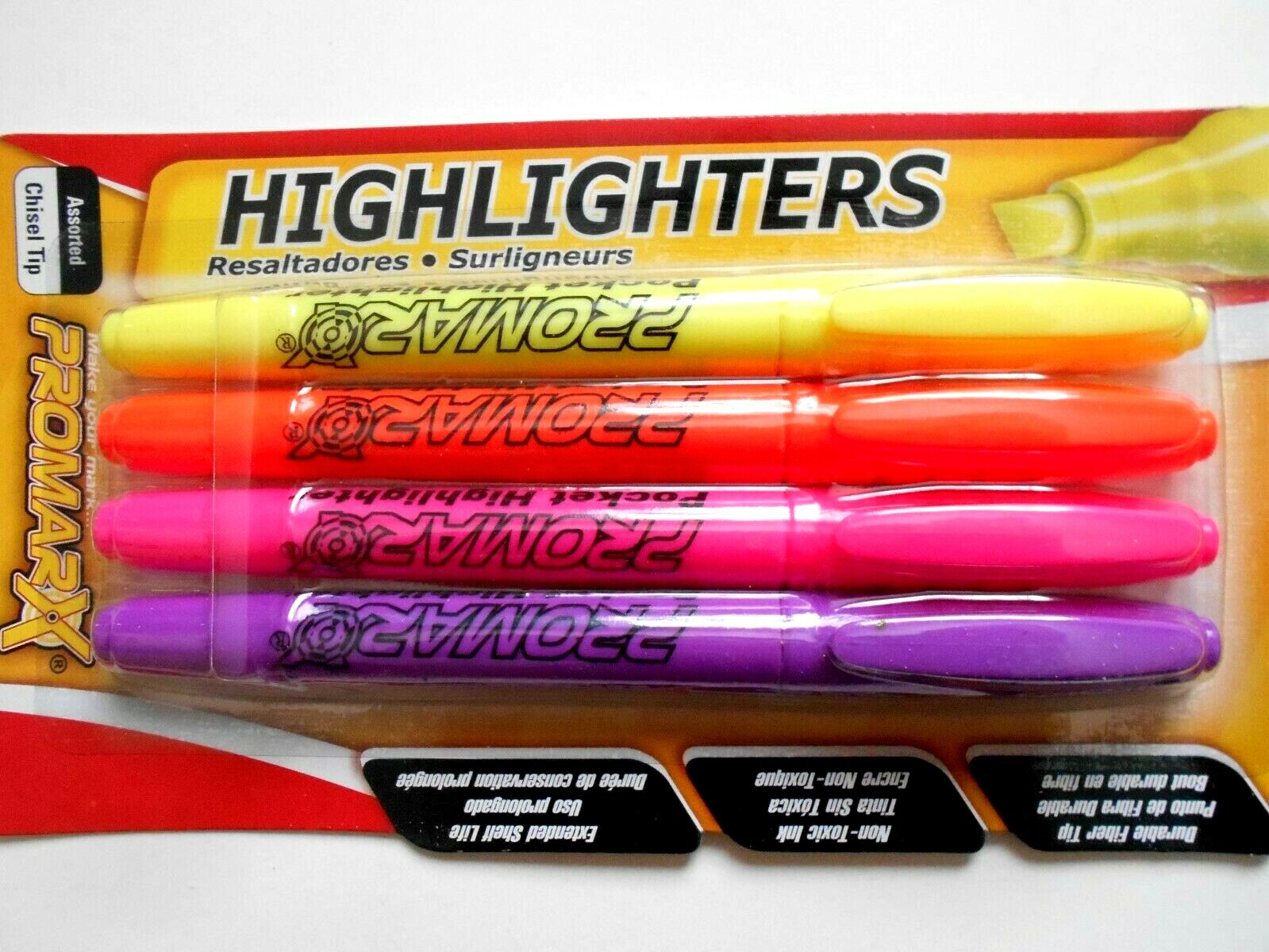 Promarx Highlighters Chisel Tip Assorted Colors 4 pack