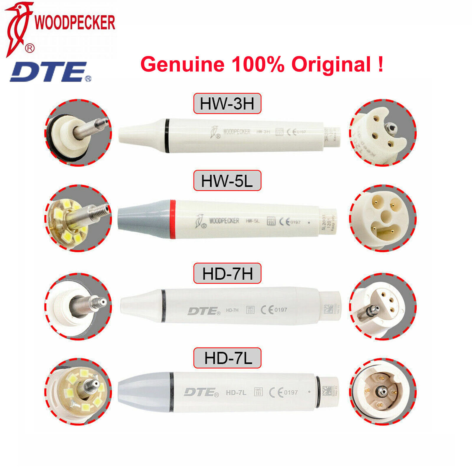 Woodpecker DTE Dental Ultrasonic Piezo Scaler Handpiece Tips HD-7L HW-5L HW-3H