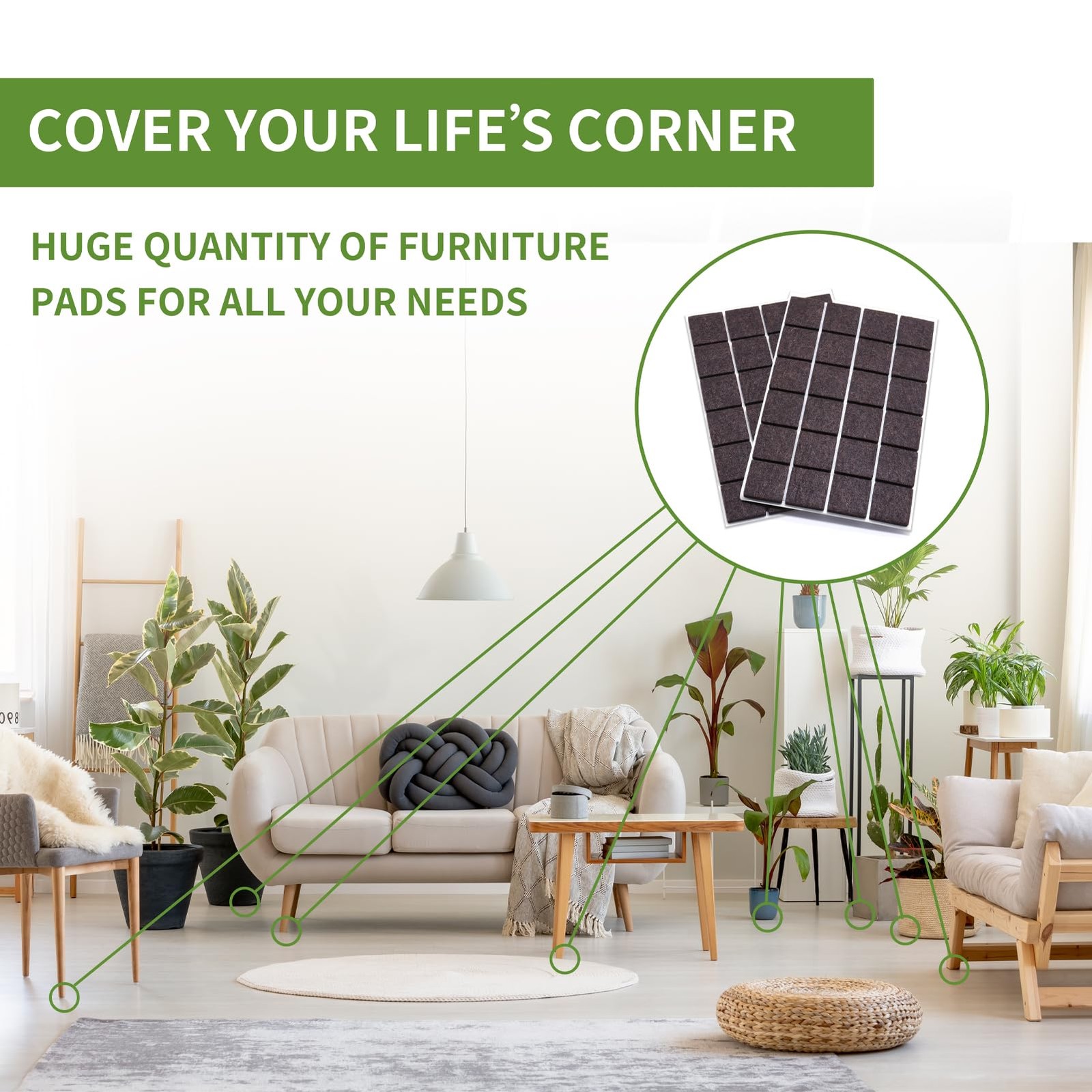 COVERCORNER Felt Furniture Pads 48PCS 1 inch Square Dark Brown, Brown