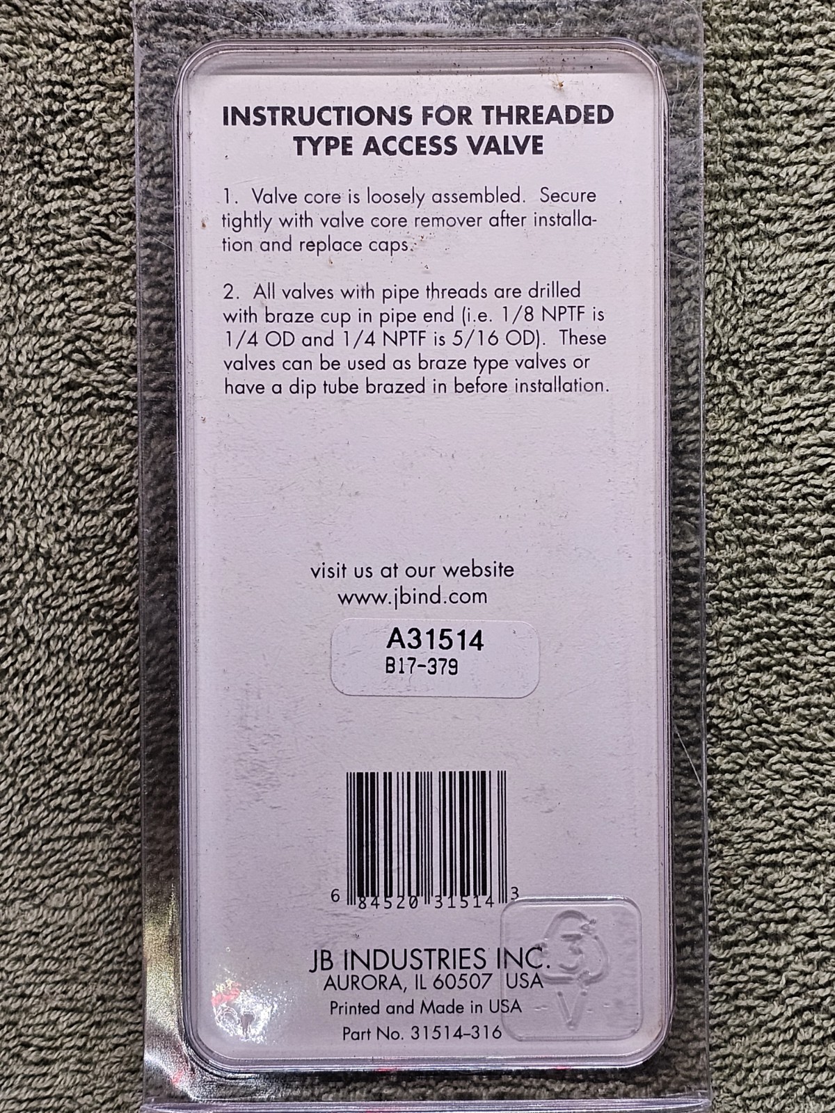 *3 PACK* JB JUST BETTER A31514 1/4 MPT x 5/16 OD on Run