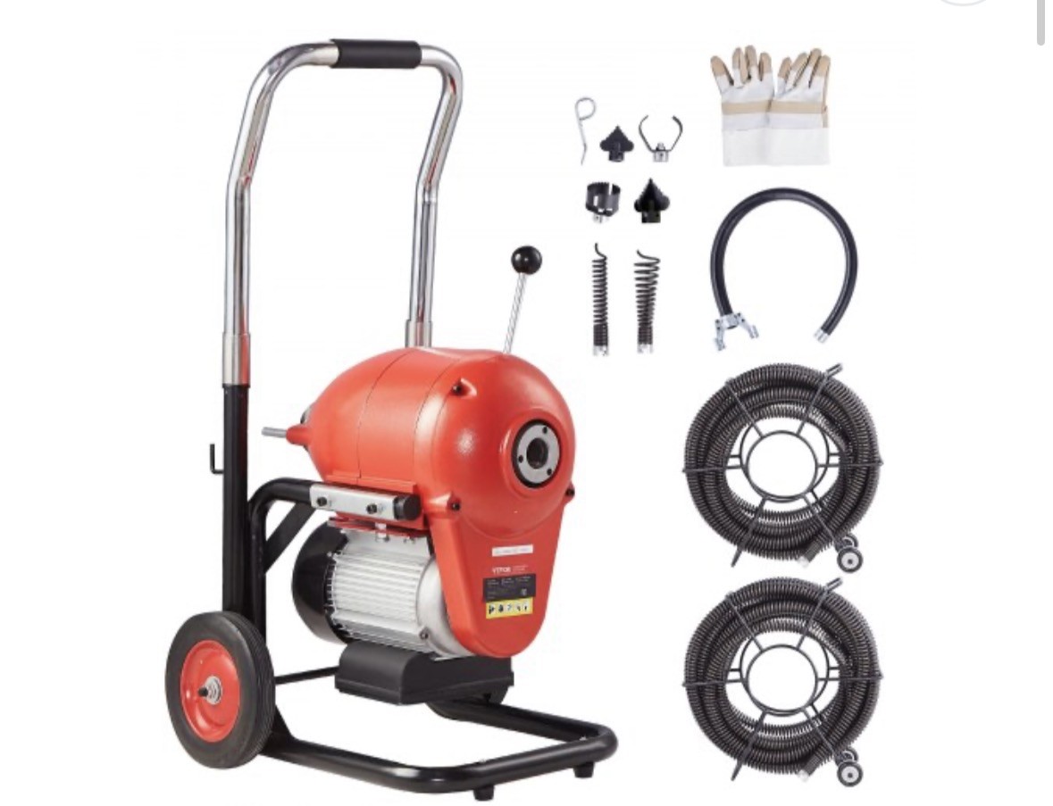GQ-200B Drain Cleaner 1100W w/ 120 ft Steel Cable, 5inch Thickness