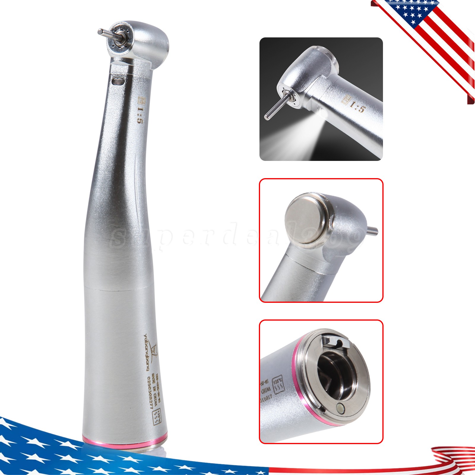 Yabangbang Dental Electric Handpiece 1:5 Contra Angle LED Optic High Speed 1-10
