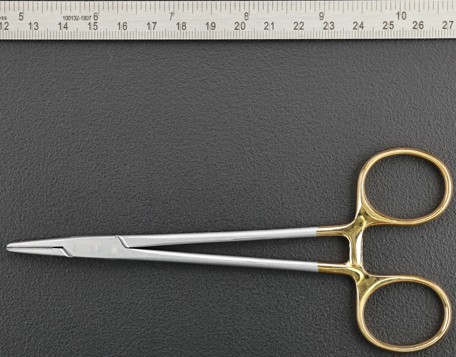 Aesculap BM065R Mayo-Hegar Needle Holder, Straight, Serr, TC 6″