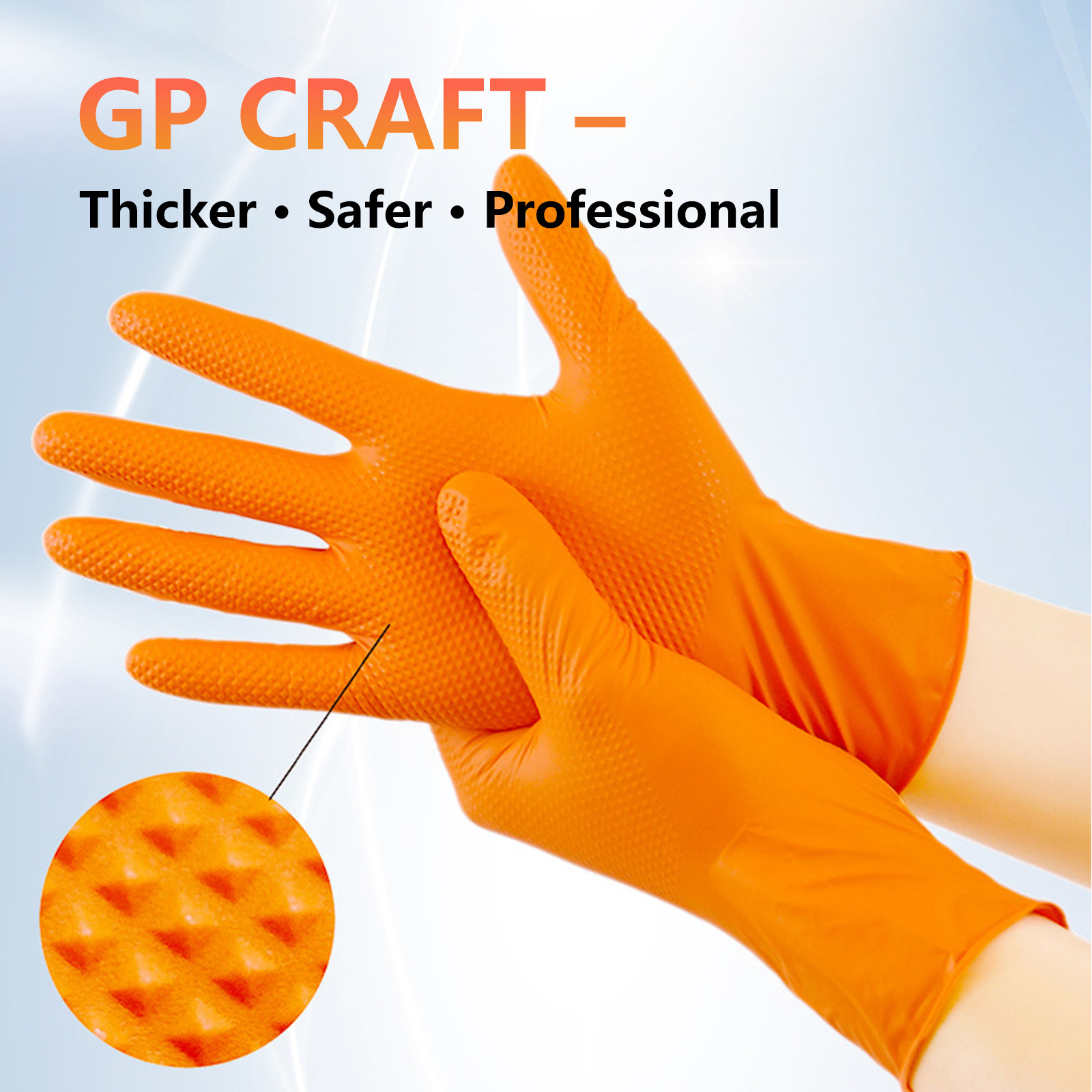 300PCS Orange Nitrile Mechanic Gloves Diamond Textured Powder Free M-XXL
