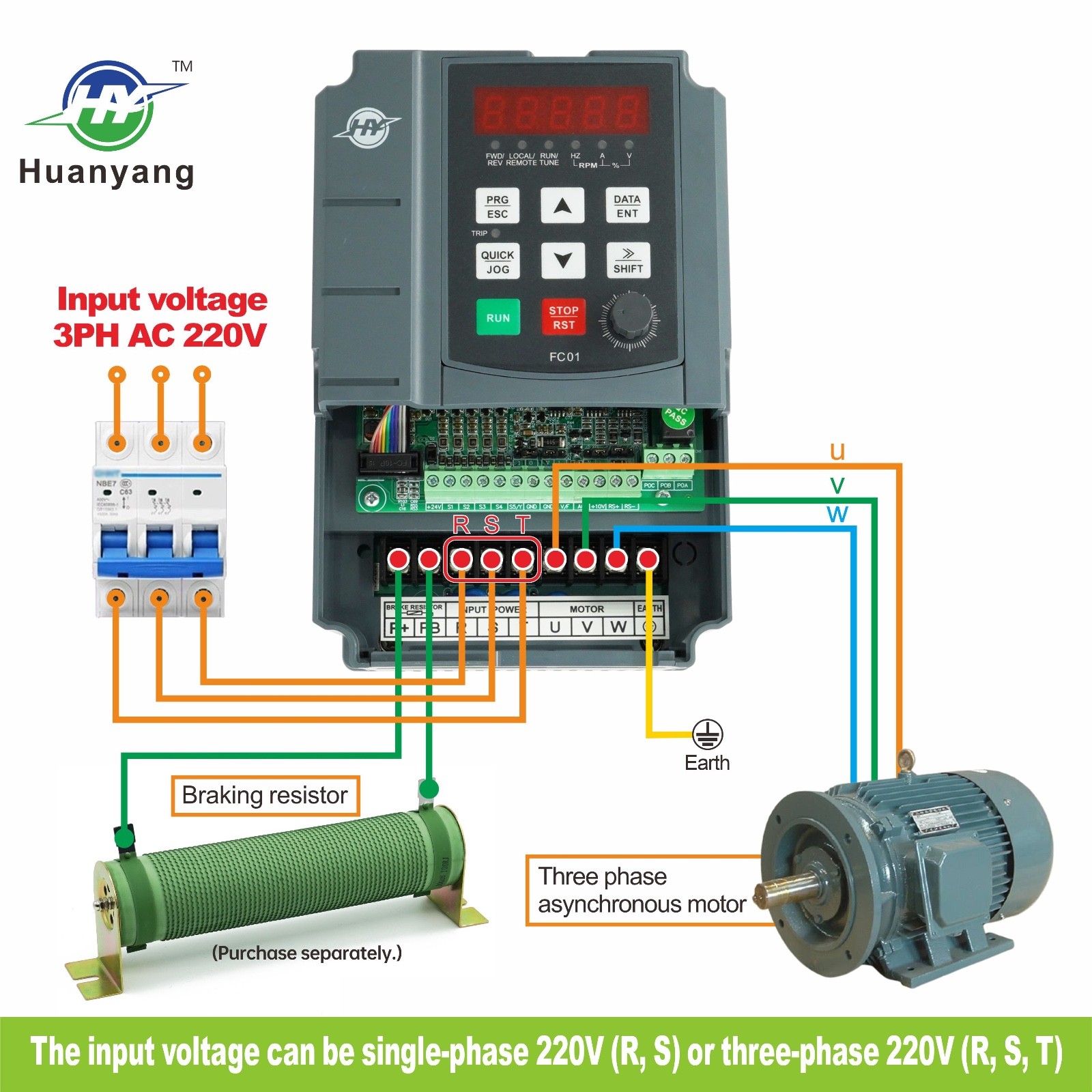 Huanyang VFD 220V 5HP 4KW Inverter CNC single phase to 3 phase for Motor
