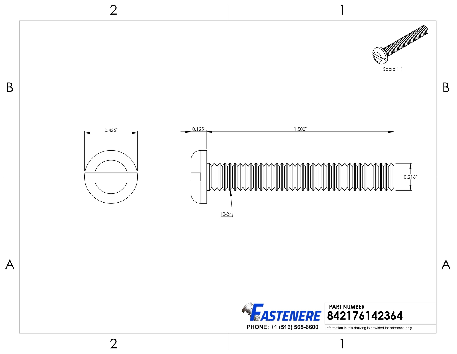 12-24 x 1-1/2″ Slotted Pan Head Machine Screws Stainless Steel 18-8 Qty 50