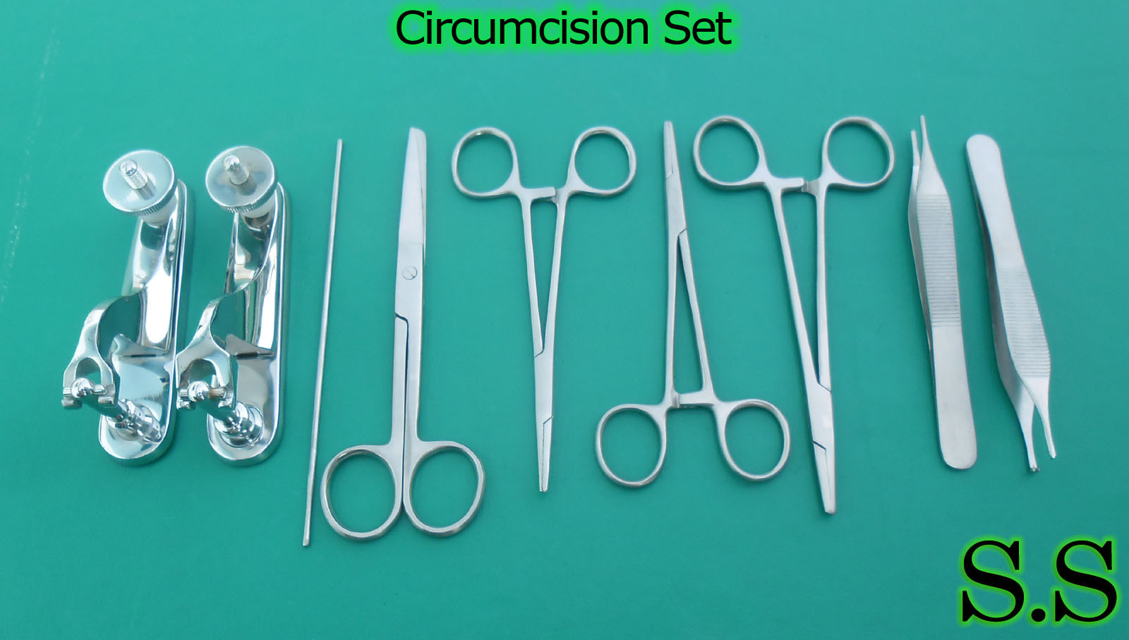 Circumcision Set c/w»2 Gomco» style clamp 1.3cm+1.45cm, s/s & 6 s/s inst DS-833