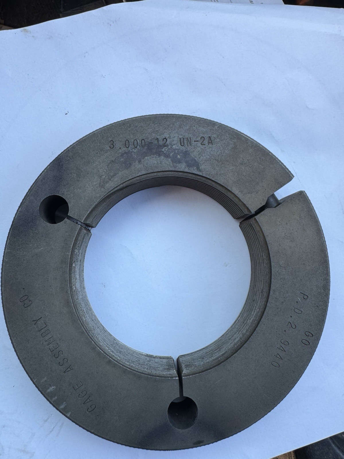 3.000-12 UN-2A Thread Ring Gage Assembly Co. P.D.2. 9440 -GO Machinist Tool