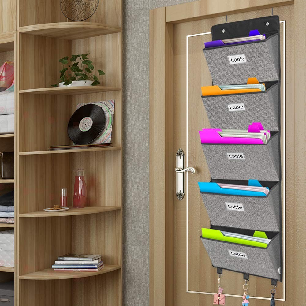 homyfort Over the Door File Organizer, Wall Hanging File Folders with 5 Large…