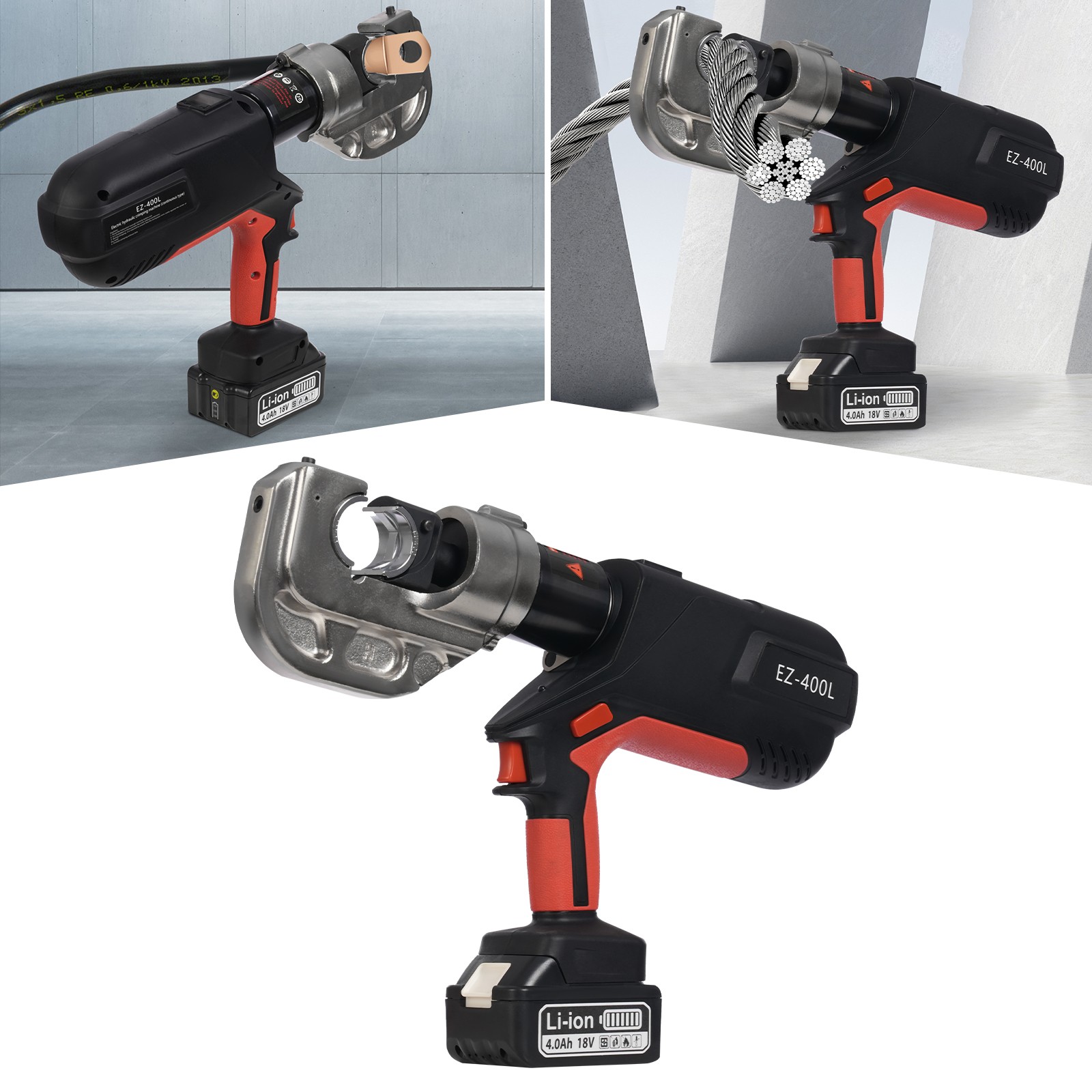 Rechargeable Electric Hydraulic Plier Crimping Tool 16-400mm² Crimper 18V 12Dies