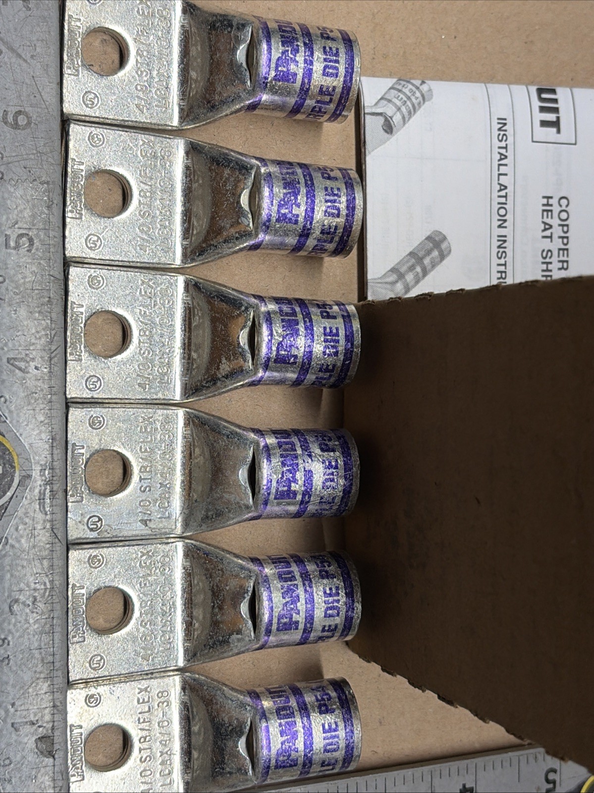 NEW [Qty-6] PANDUIT LCAX4/0-38-X Flex Copper Compression Lugs _Purple Die P54-15