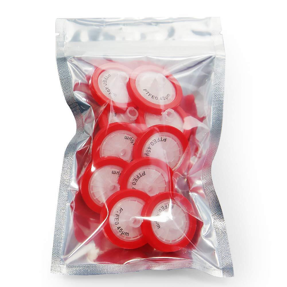 100pcs Lab PTFE Needle Filter 0.45μm,25mm Hydrophobic Syringe Filters Disposable