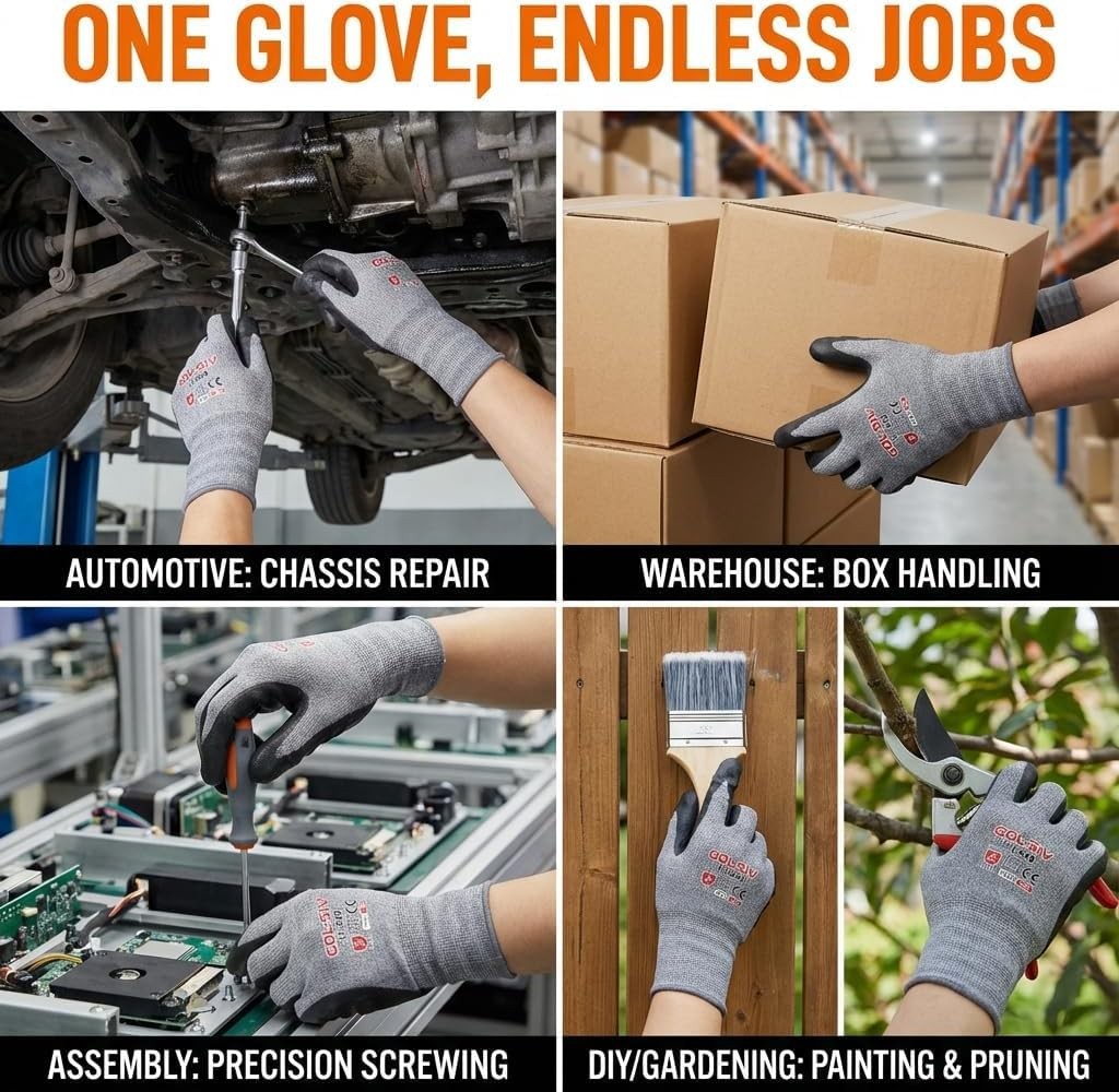15-Gauge Micro-Foam Nitrile Work Gloves for Men and Women, Precision Assembly…