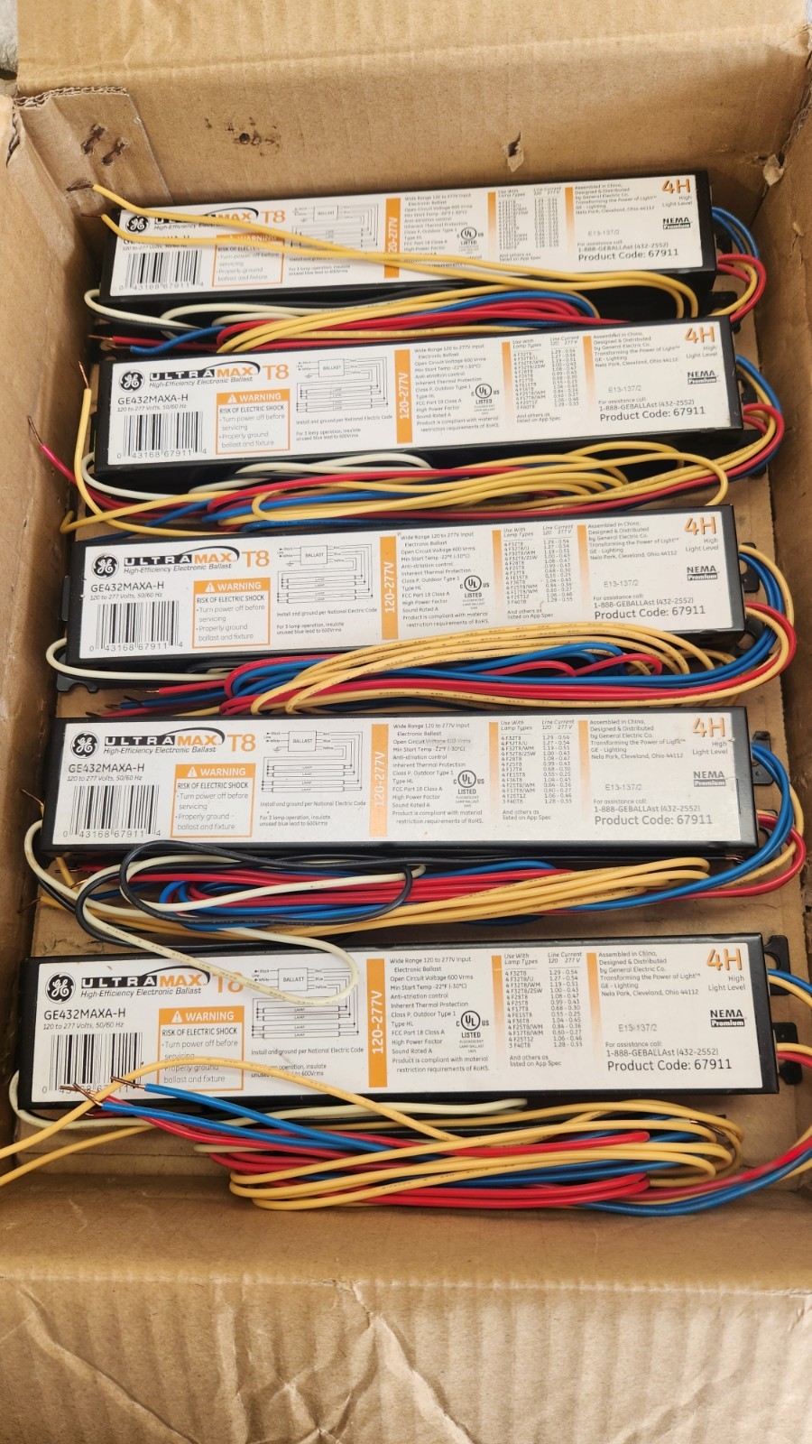 GE UltraMax T8 High Efficiency Electronic Ballast GE432MAXA-H — 1 Box of 7