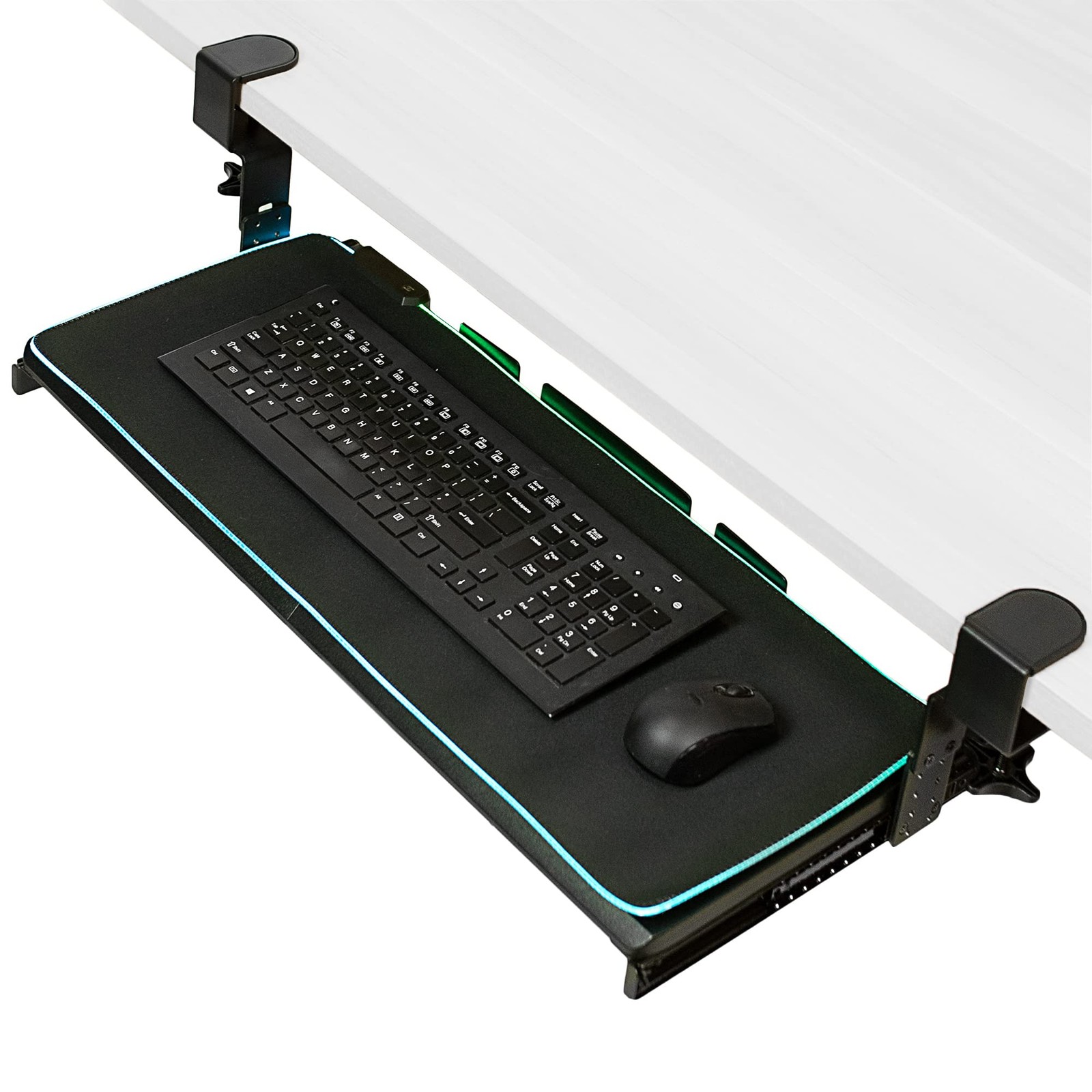 Large Height Adjustable Under Desk Keyboard Tray with RGB LED Light Mouse Pad, C