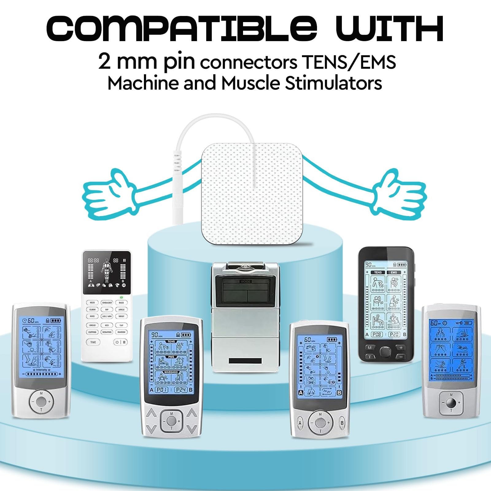 8 PCS 2X 2” Tens Unit Electrode Pads Compatible with Auvon 7000 white