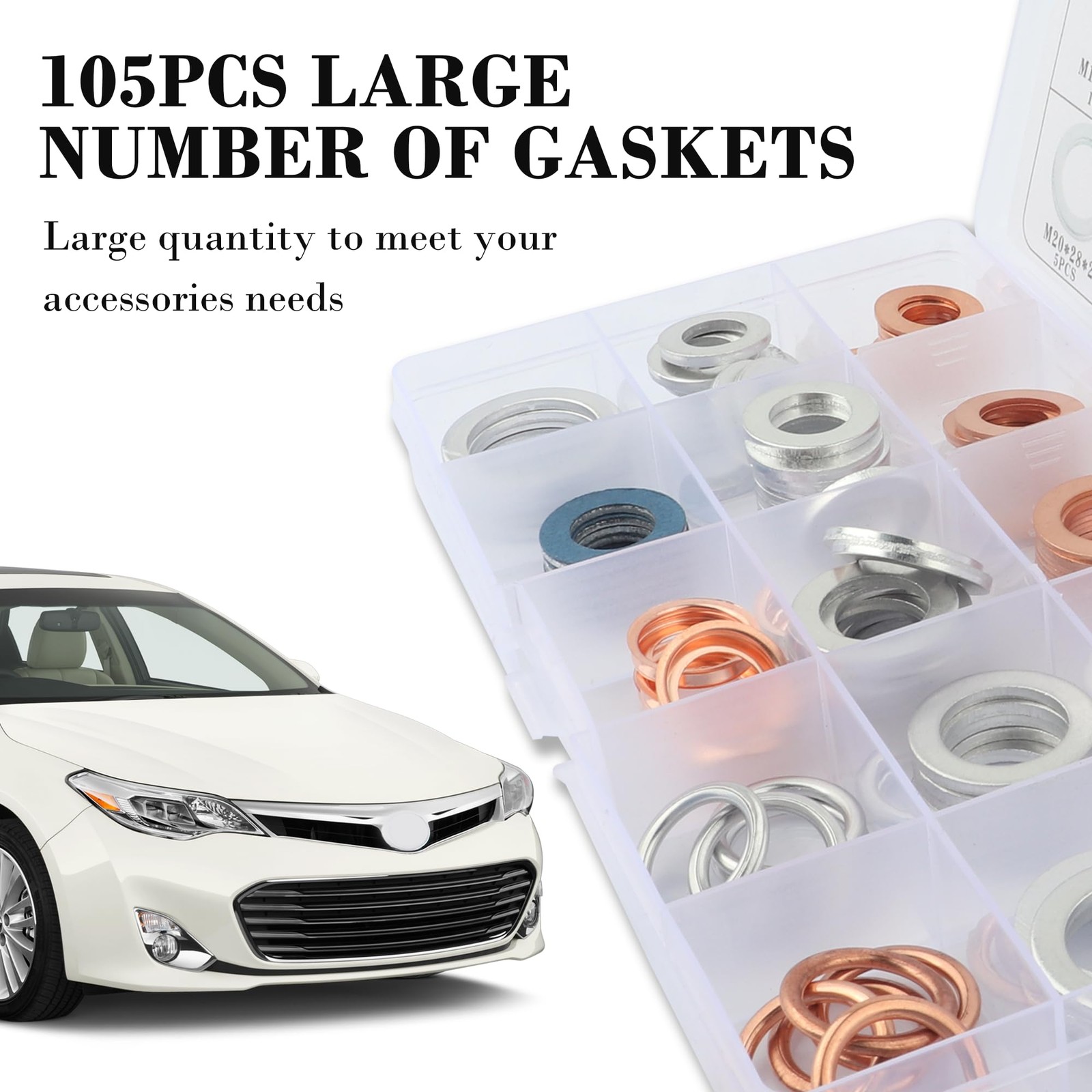 105PCS Car Oil Drain Plug Gaskets Assortment Parts 1.10×1.10×0.07 inch