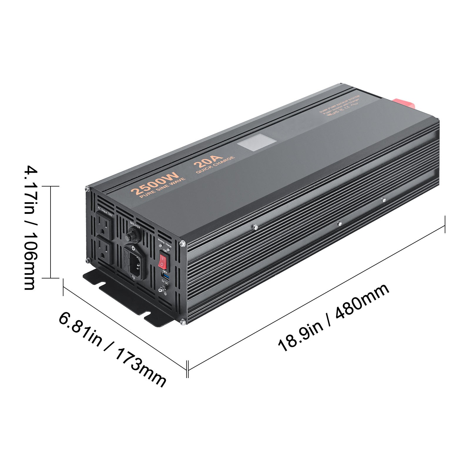 Uimoso 2500W Sump Pump Battery Backup System Inverter LCD Emergency Power Outage