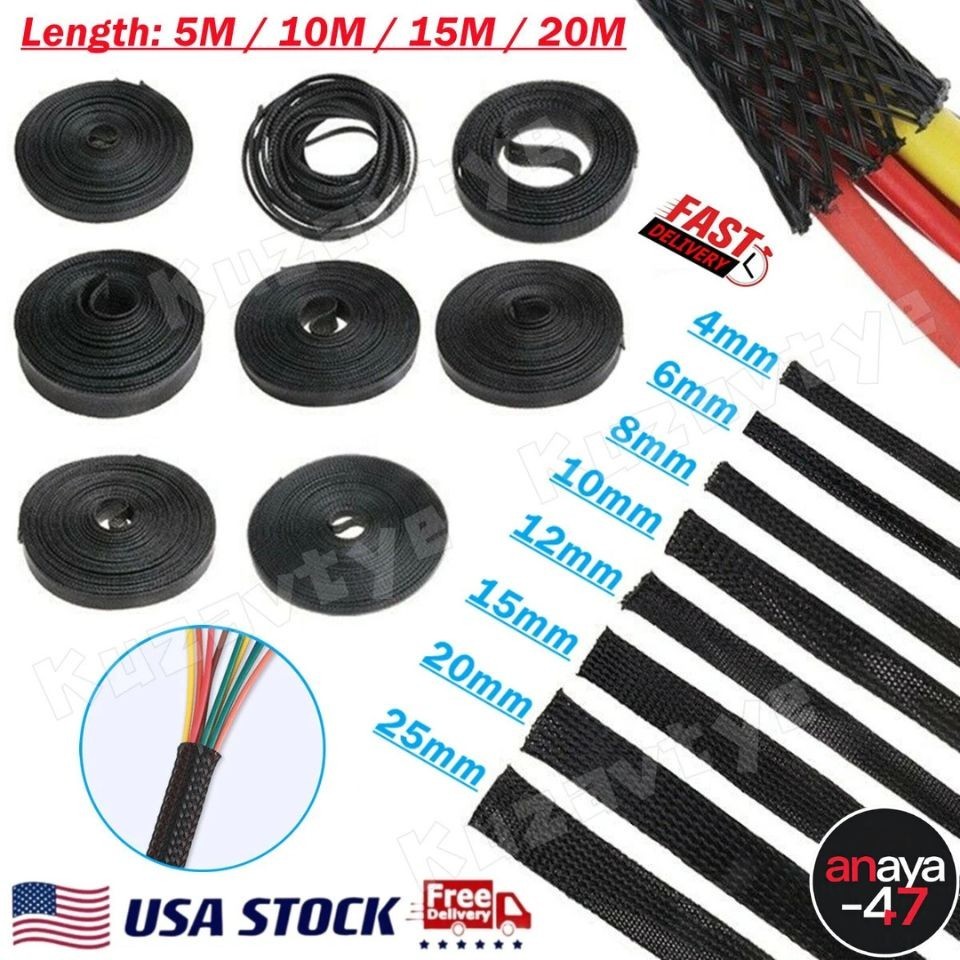 Split Braided Cable Sleeve 3MM-50MM Wire Loom Tubing Cable Management for PC Car