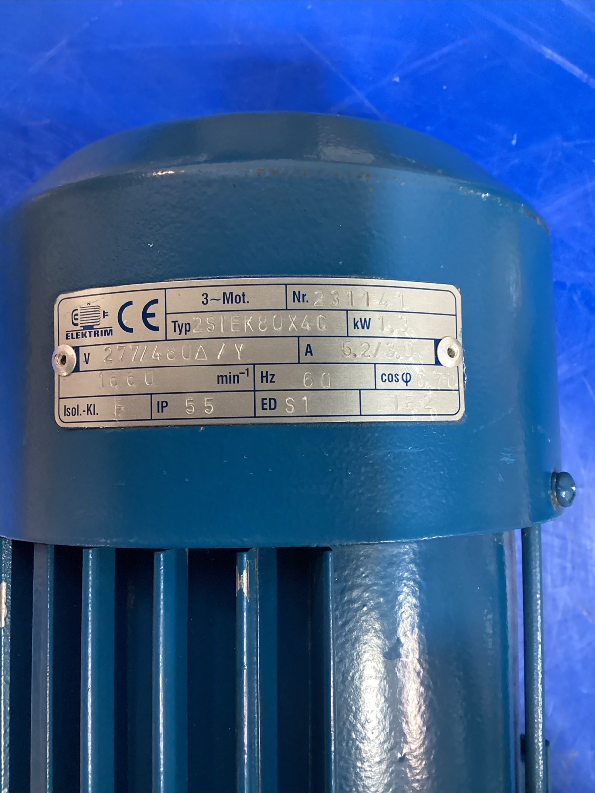 Elektrim Techtop 2SIEK80X4C 3-Phase Induction AC Motor 277/480 60 Hz 1660 RPM