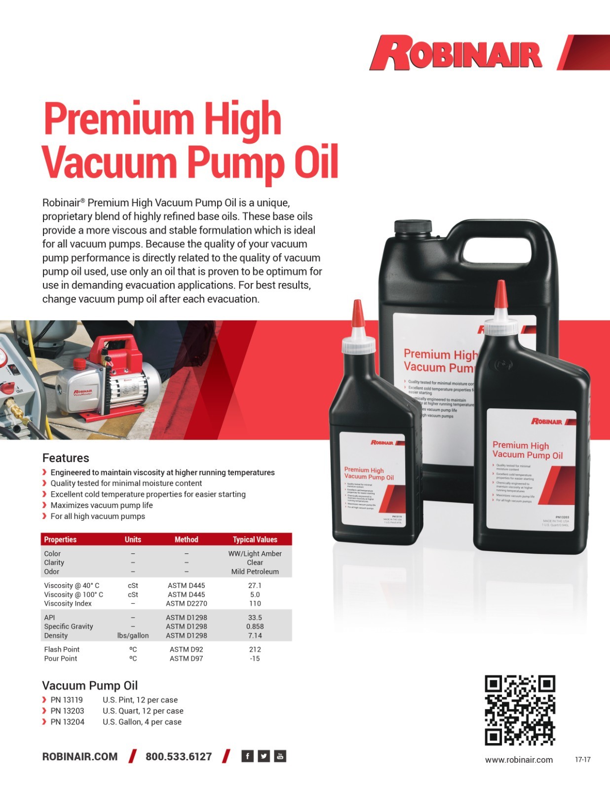 Robinair, 13204-1 – Premium High Vacuum Pump Oil, 1 Gallon bottle