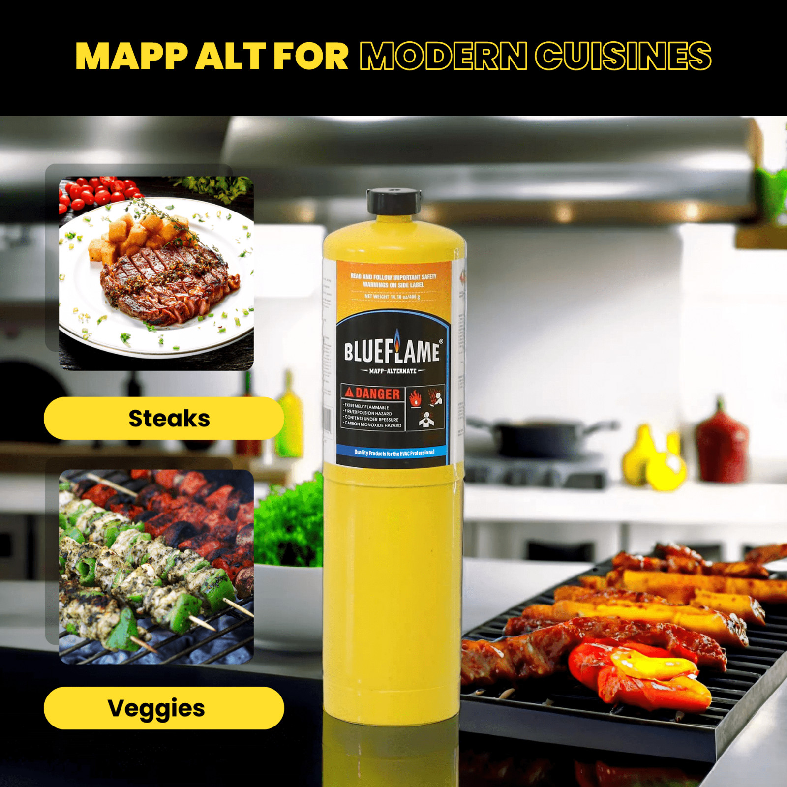 BlueFlame MAPP MAP PRO Gas Cylinder Pack 4, 99.9% High Purity Propylene 14.1 oz