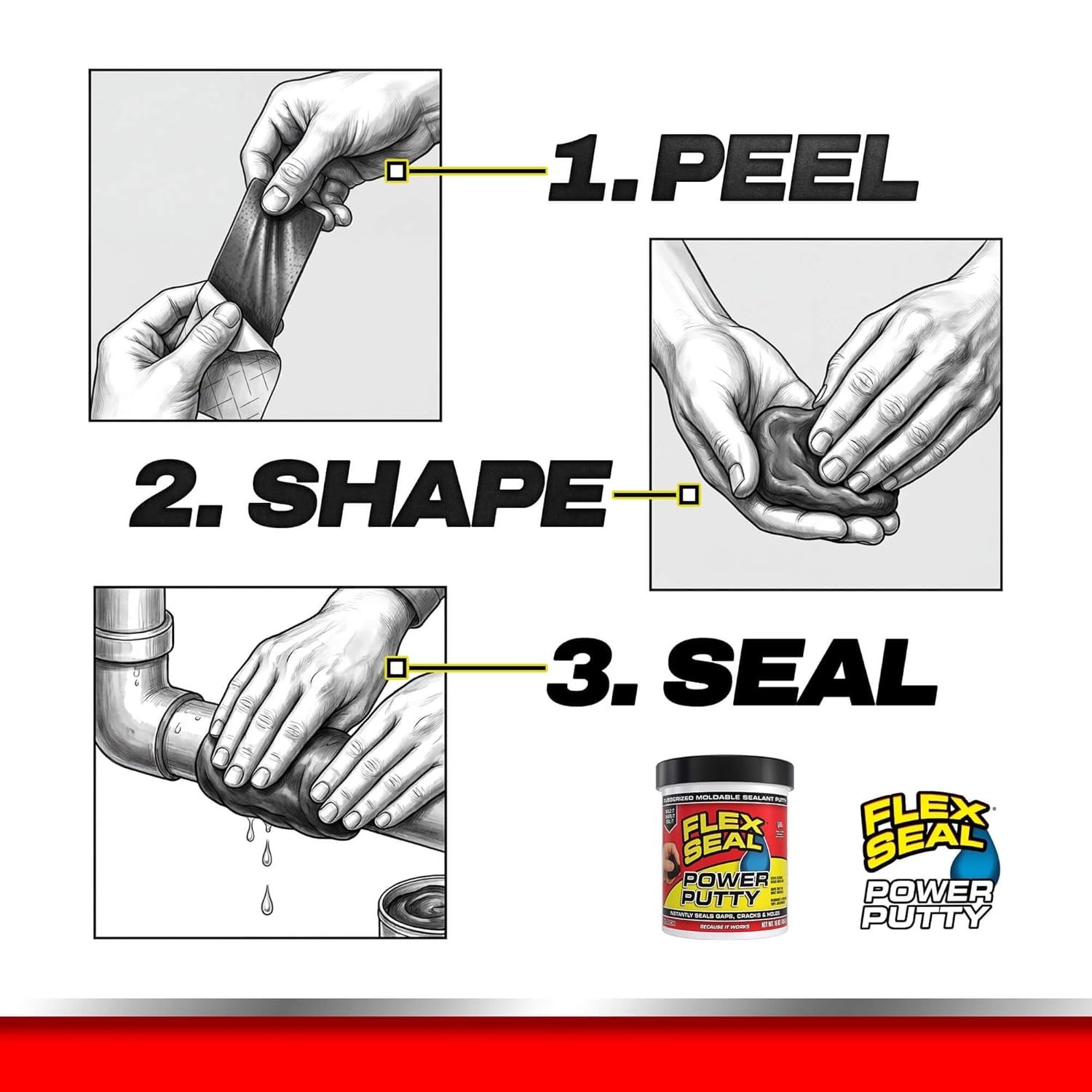 Flex Seal Power Putty, Moldable Waterproof Rubberized Sealant, 8 oz, Gray