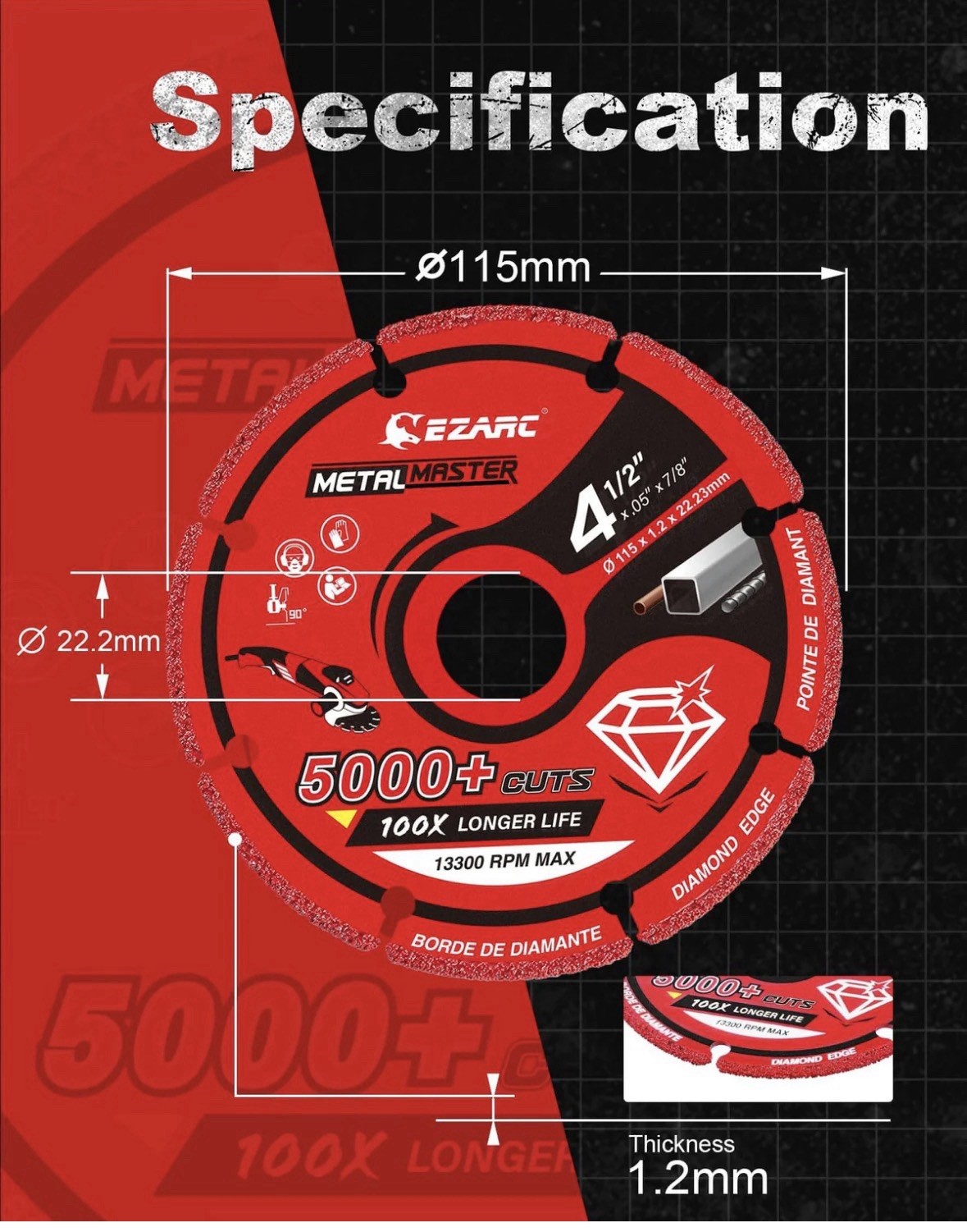 EZARC Diamond Cutting Wheel 4 1/2 x 7/8 Inch for Metal, Cut Off Wheel with 5000+